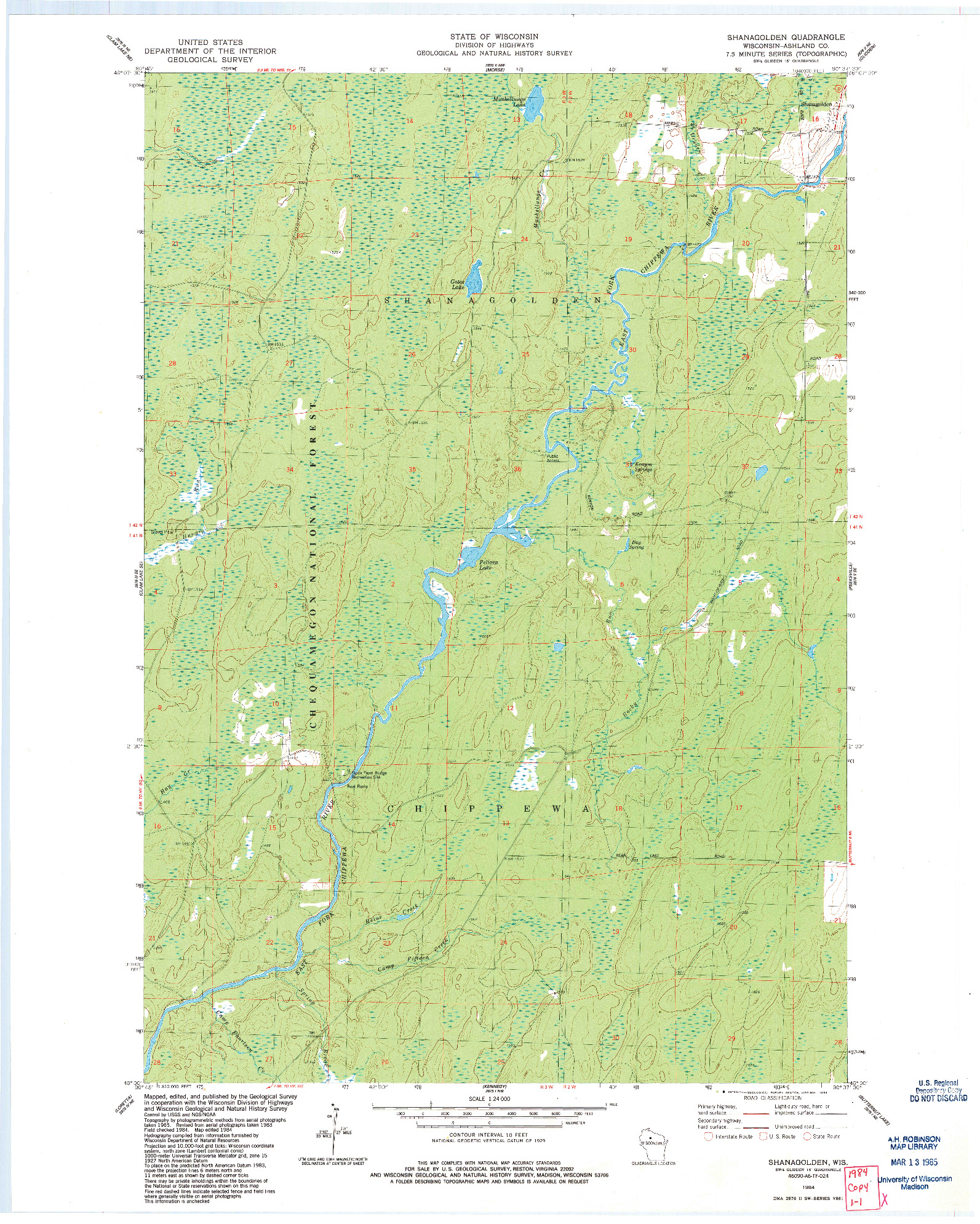 USGS 1:24000-SCALE QUADRANGLE FOR SHANAGOLDEN, WI 1984