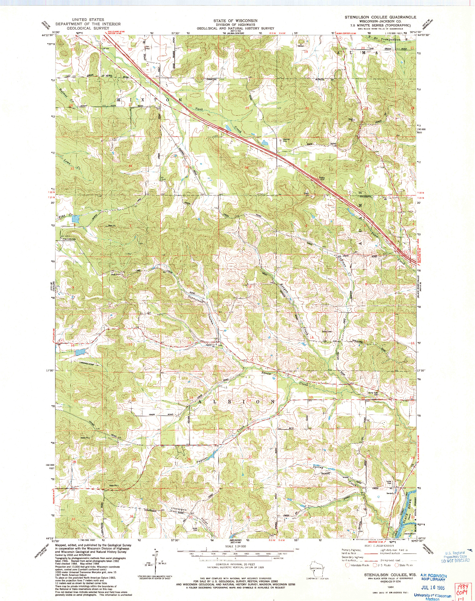 USGS 1:24000-SCALE QUADRANGLE FOR STENULSON COULEE, WI 1984