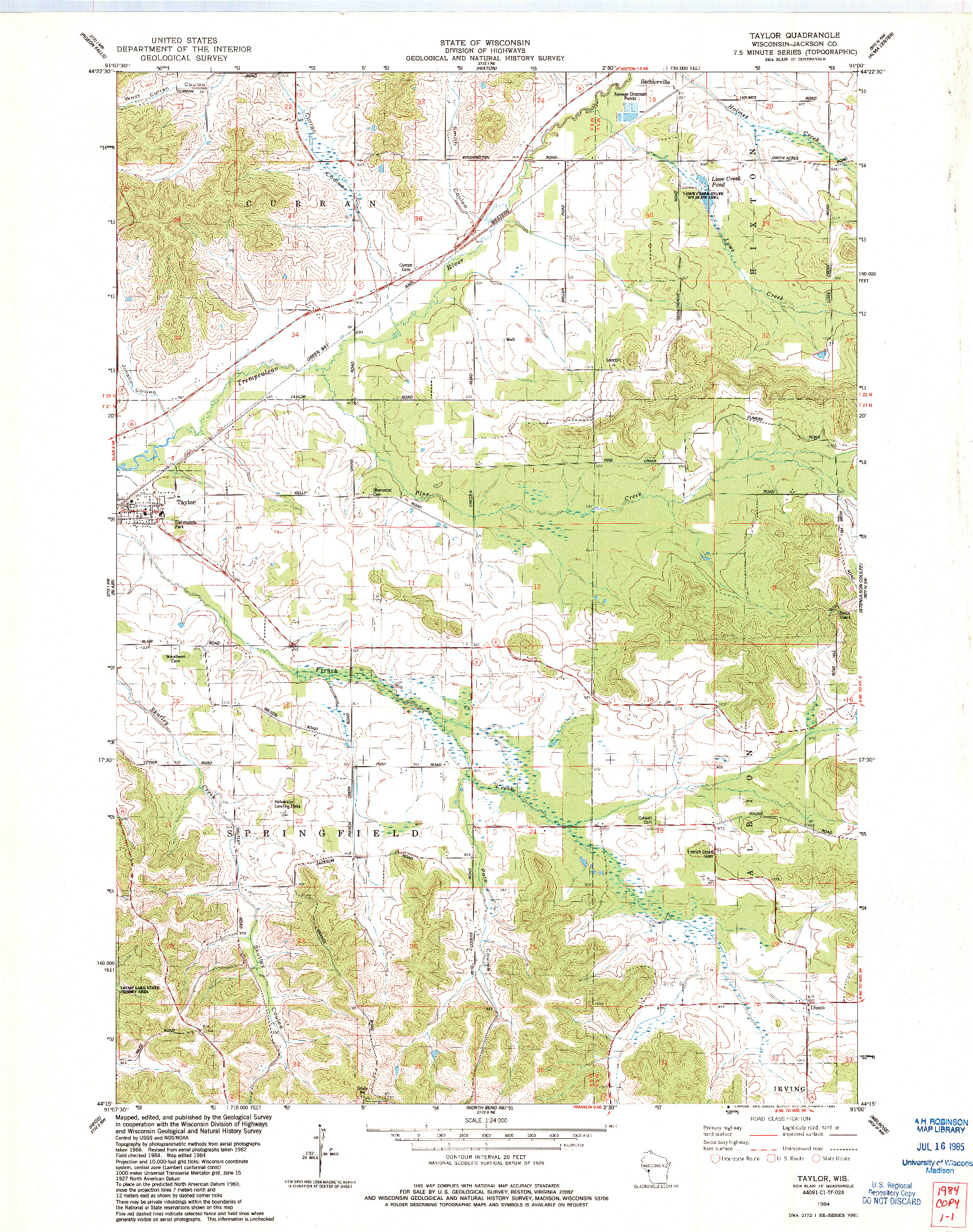 USGS 1:24000-SCALE QUADRANGLE FOR TAYLOR, WI 1984