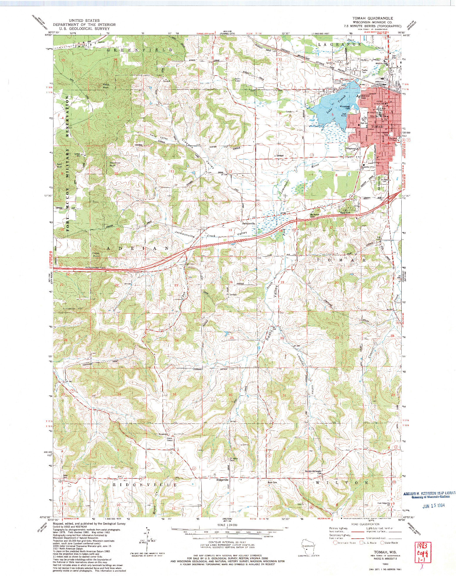 USGS 1:24000-SCALE QUADRANGLE FOR TOMAH, WI 1983