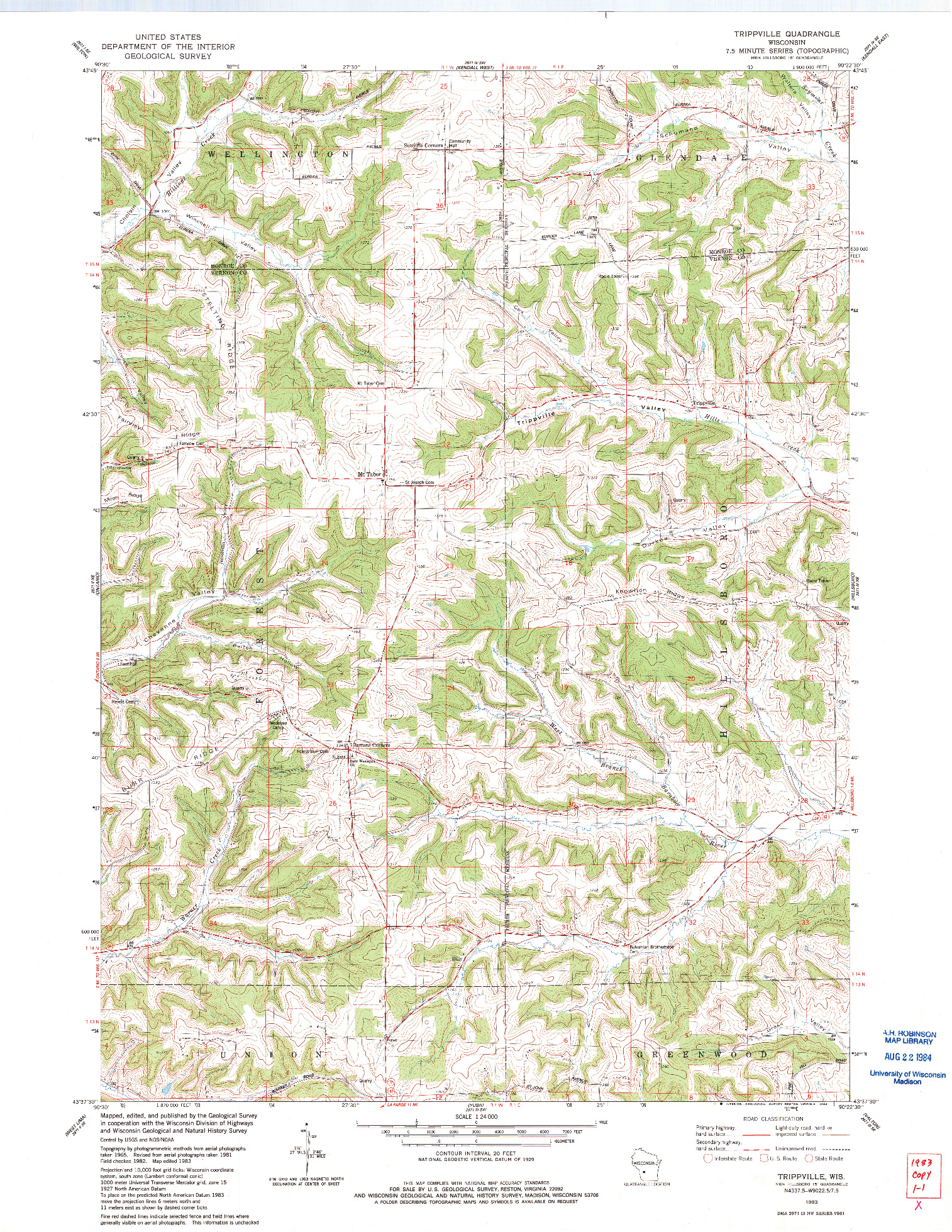 USGS 1:24000-SCALE QUADRANGLE FOR TRIPPVILLE, WI 1983