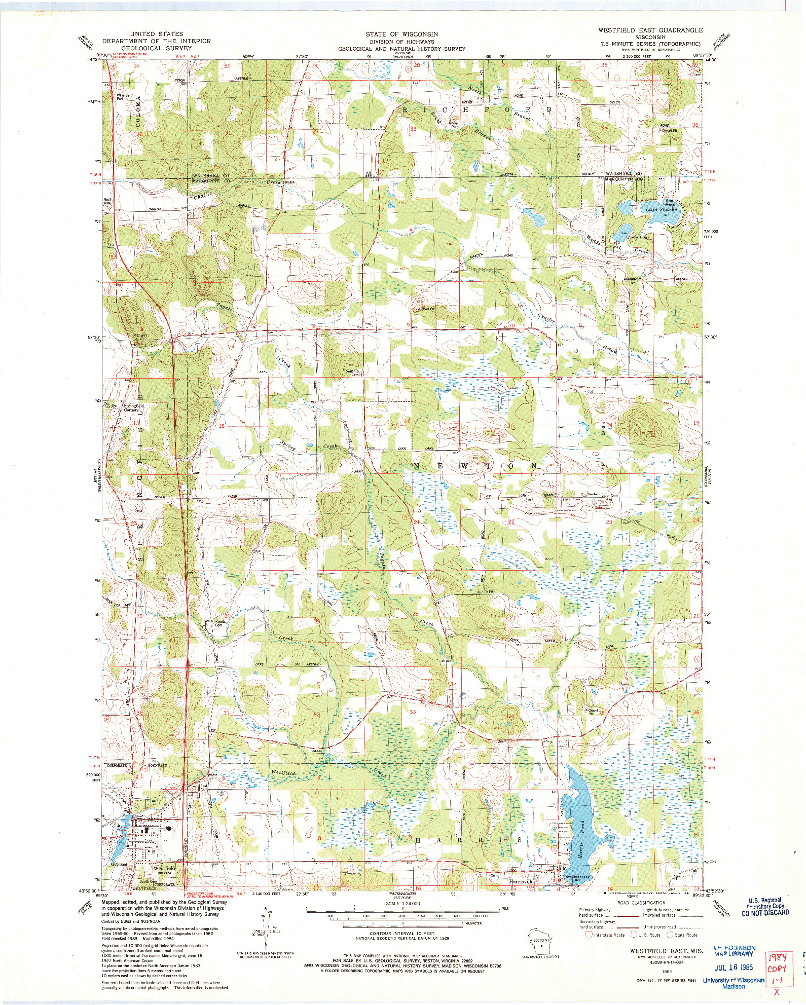 USGS 1:24000-SCALE QUADRANGLE FOR WESTFIELD EAST, WI 1984