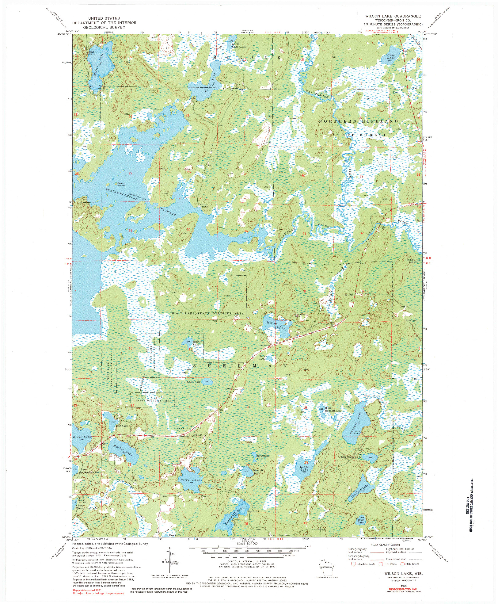 USGS 1:24000-SCALE QUADRANGLE FOR WILSON LAKE, WI 1973