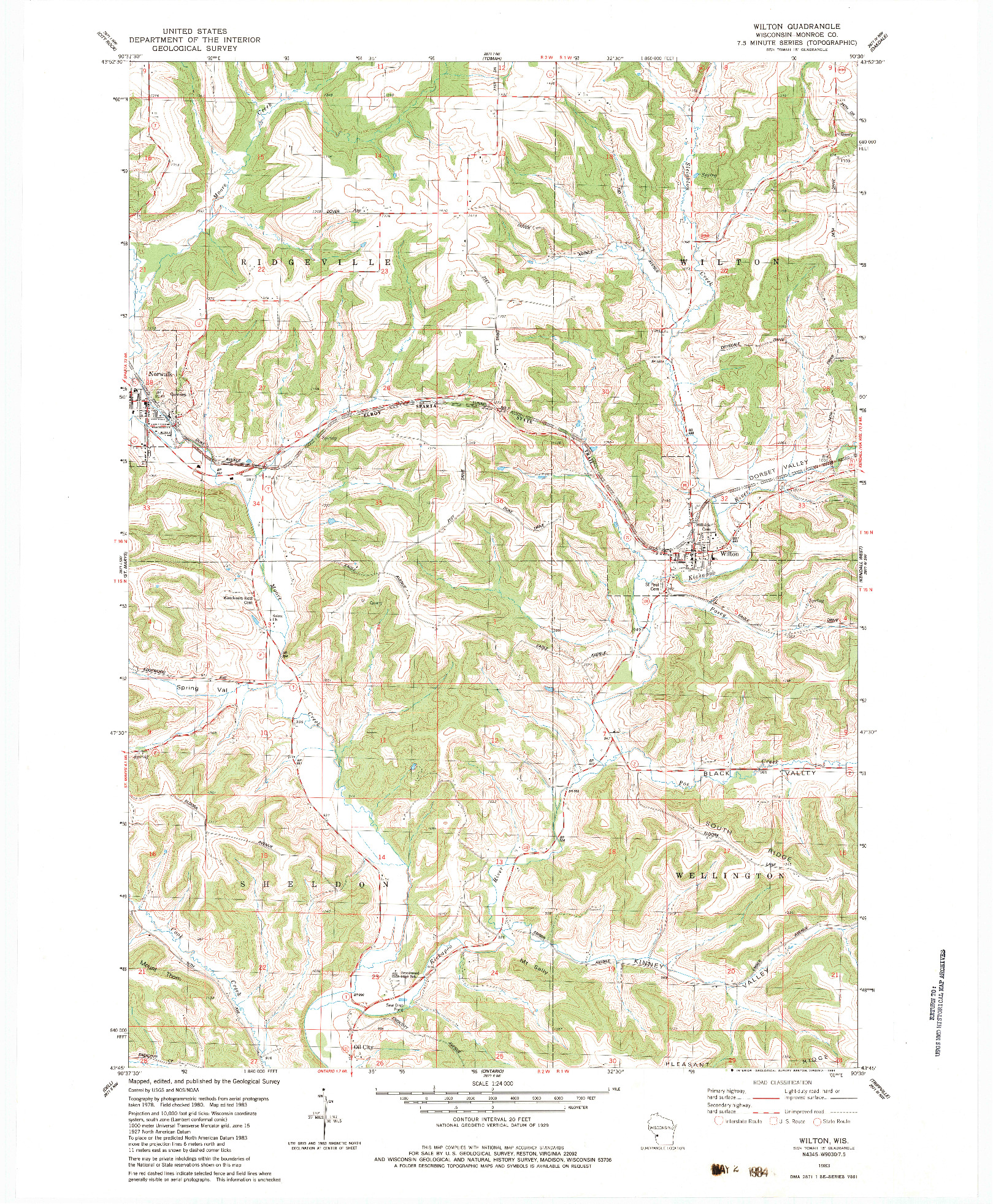 USGS 1:24000-SCALE QUADRANGLE FOR WILTON, WI 1983