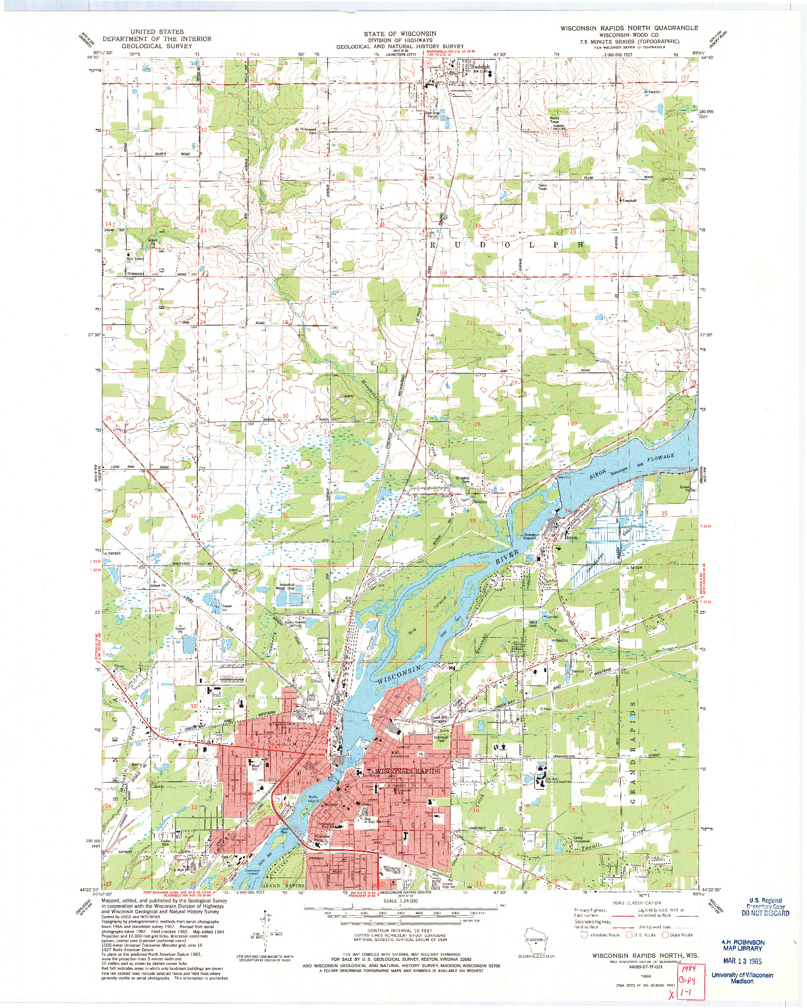 USGS 1:24000-SCALE QUADRANGLE FOR WISCONSIN RAPIDS NORTH, WI 1984