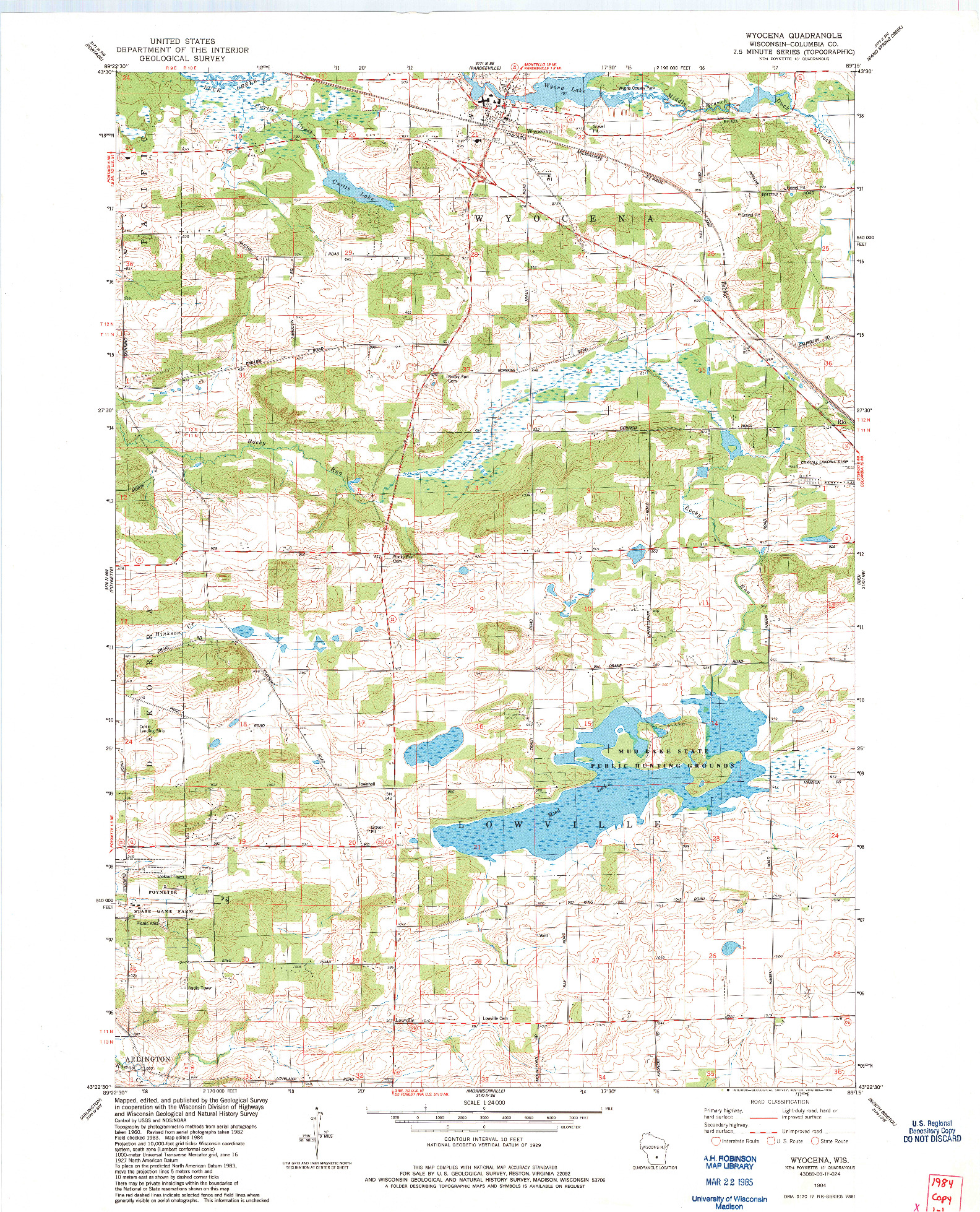 USGS 1:24000-SCALE QUADRANGLE FOR WYOCENA, WI 1984