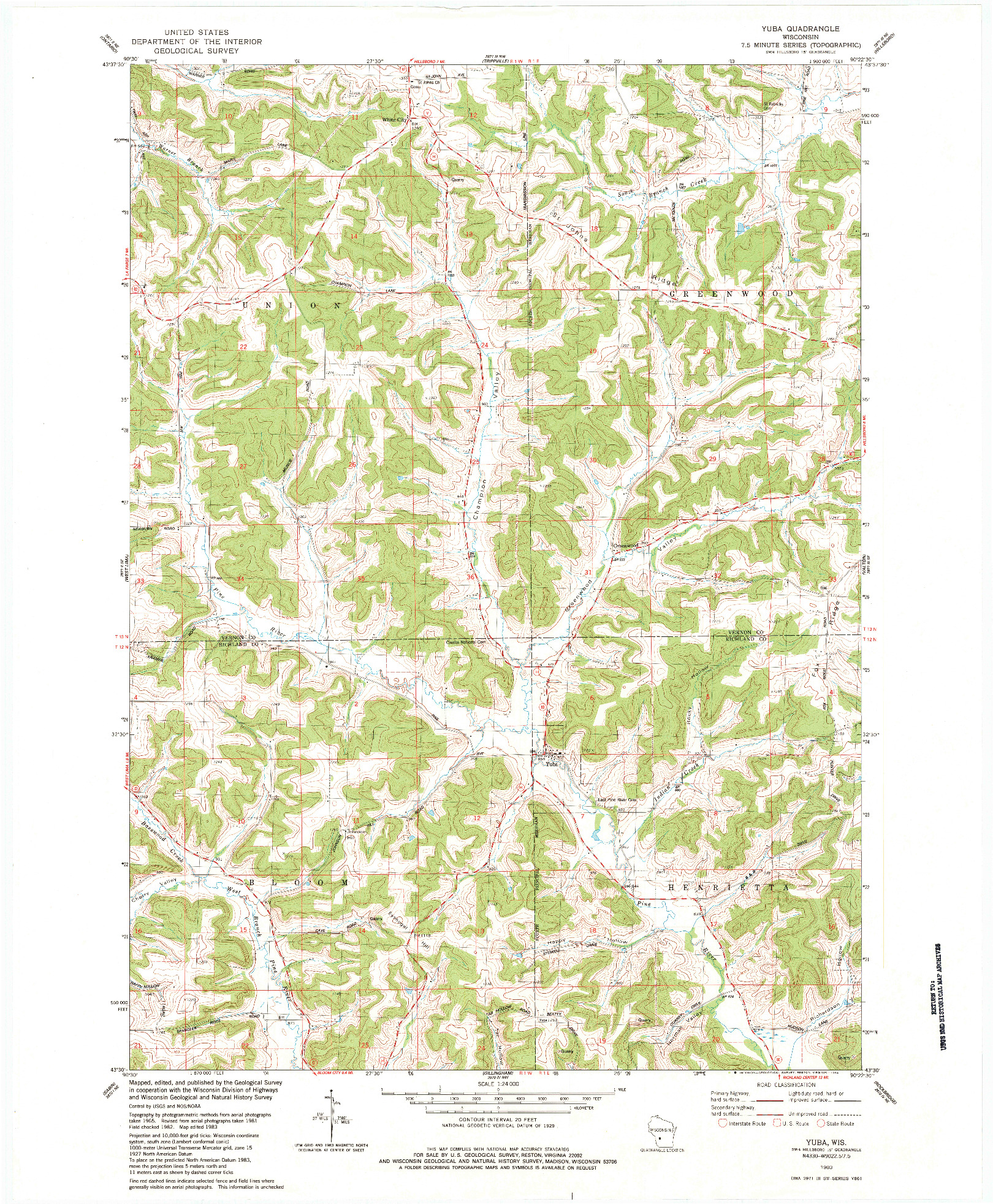 USGS 1:24000-SCALE QUADRANGLE FOR YUBA, WI 1983