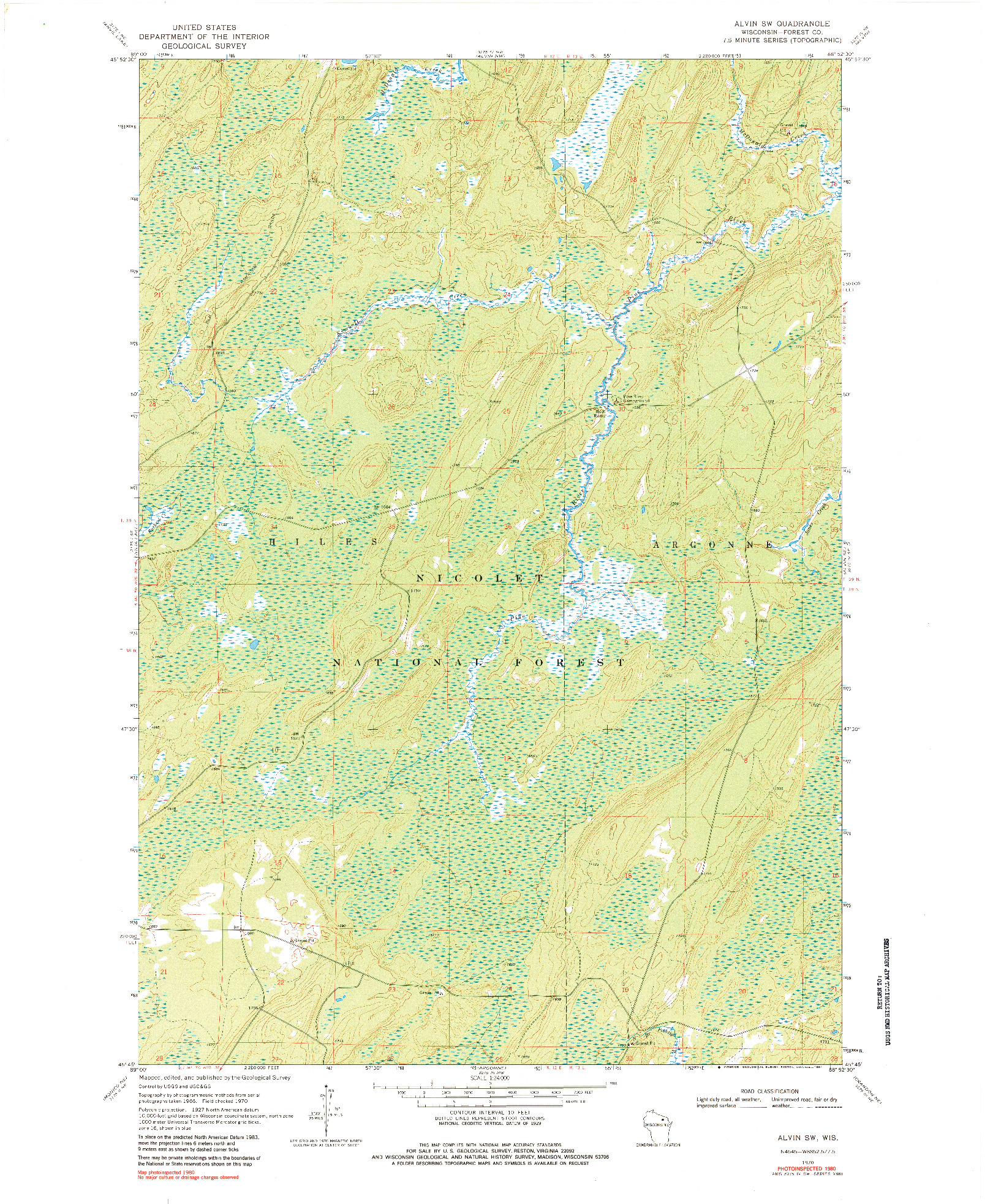 USGS 1:24000-SCALE QUADRANGLE FOR ALVIN SW, WI 1970