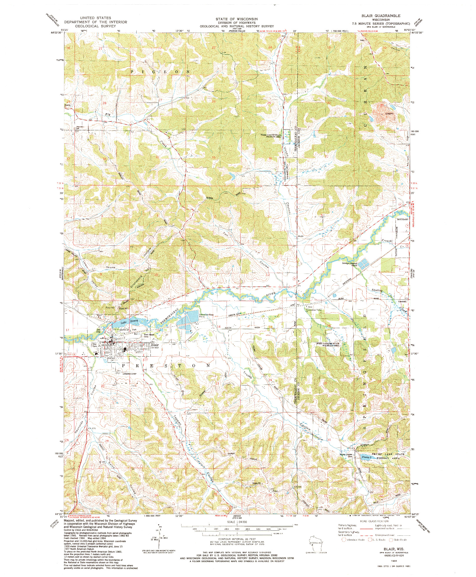 USGS 1:24000-SCALE QUADRANGLE FOR BLAIR, WI 1984