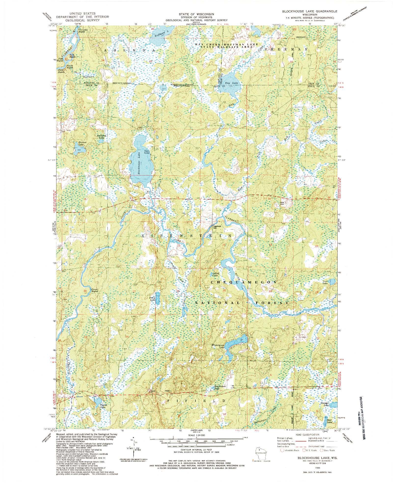 USGS 1:24000-SCALE QUADRANGLE FOR BLOCKHOUSE LAKE, WI 1984