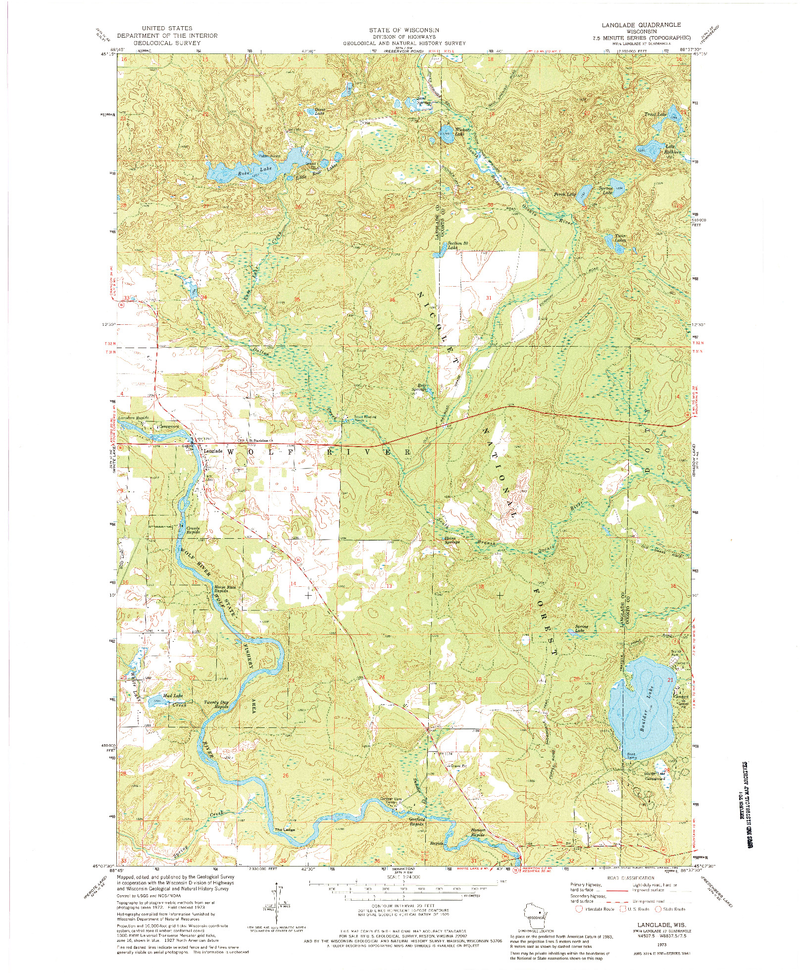 USGS 1:24000-SCALE QUADRANGLE FOR LANGLADE, WI 1973