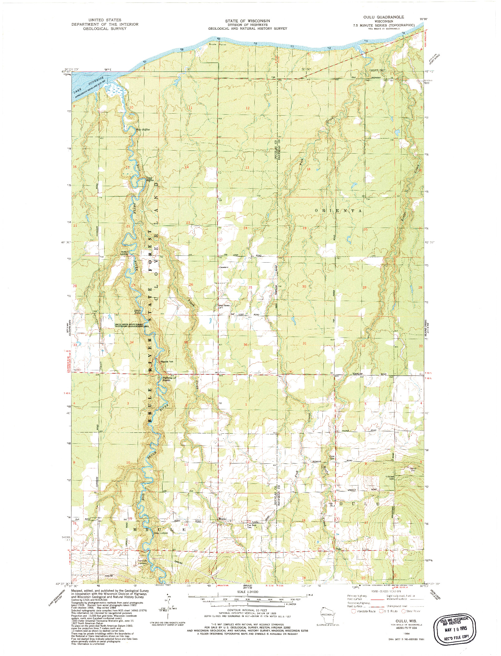 USGS 1:24000-SCALE QUADRANGLE FOR OULU, WI 1984