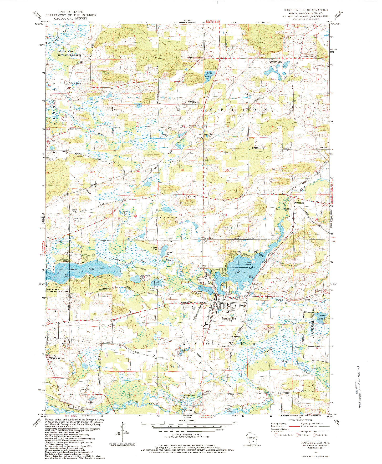 USGS 1:24000-SCALE QUADRANGLE FOR PARDEEVILLE, WI 1984