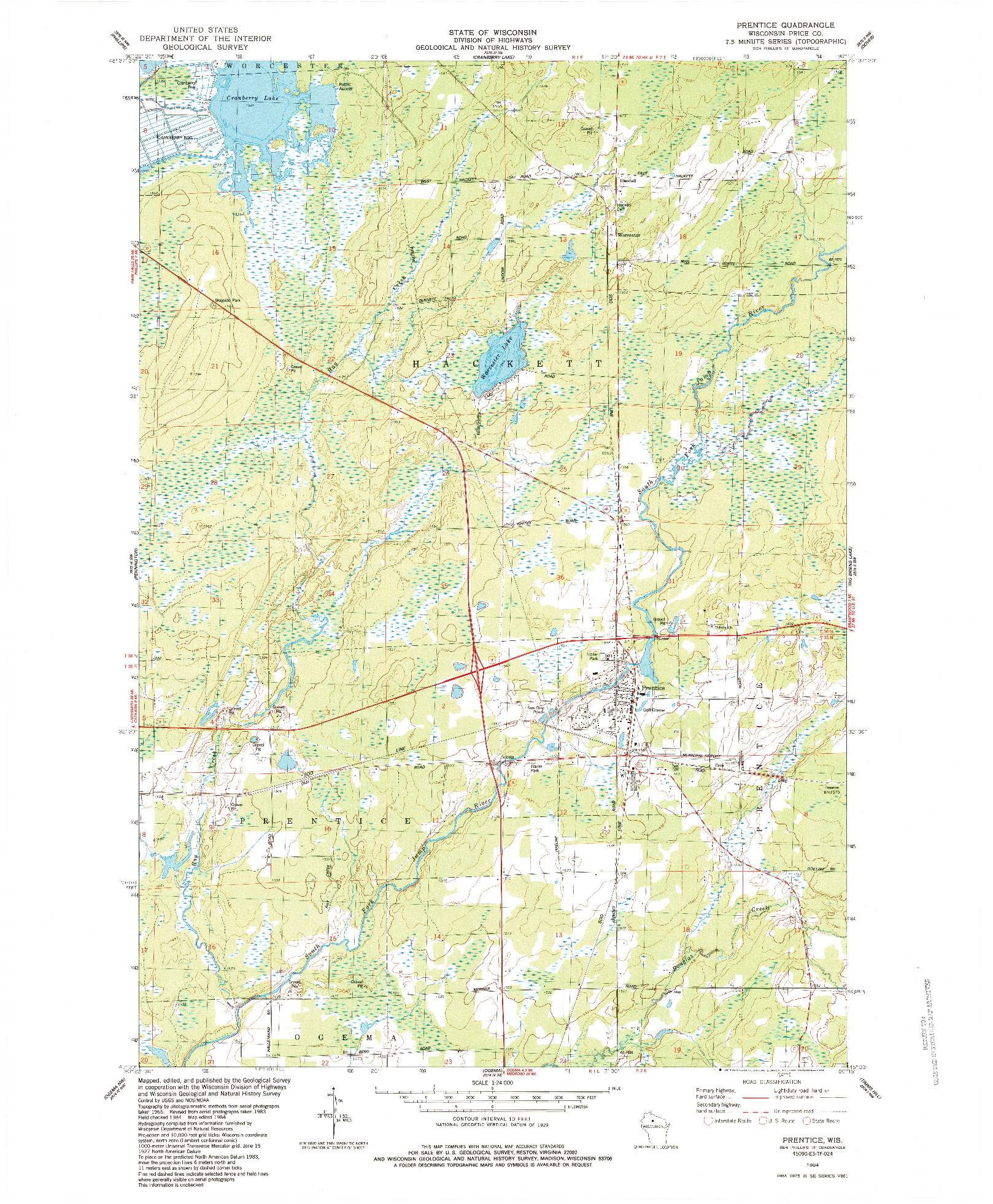 USGS 1:24000-SCALE QUADRANGLE FOR PRENTICE, WI 1984