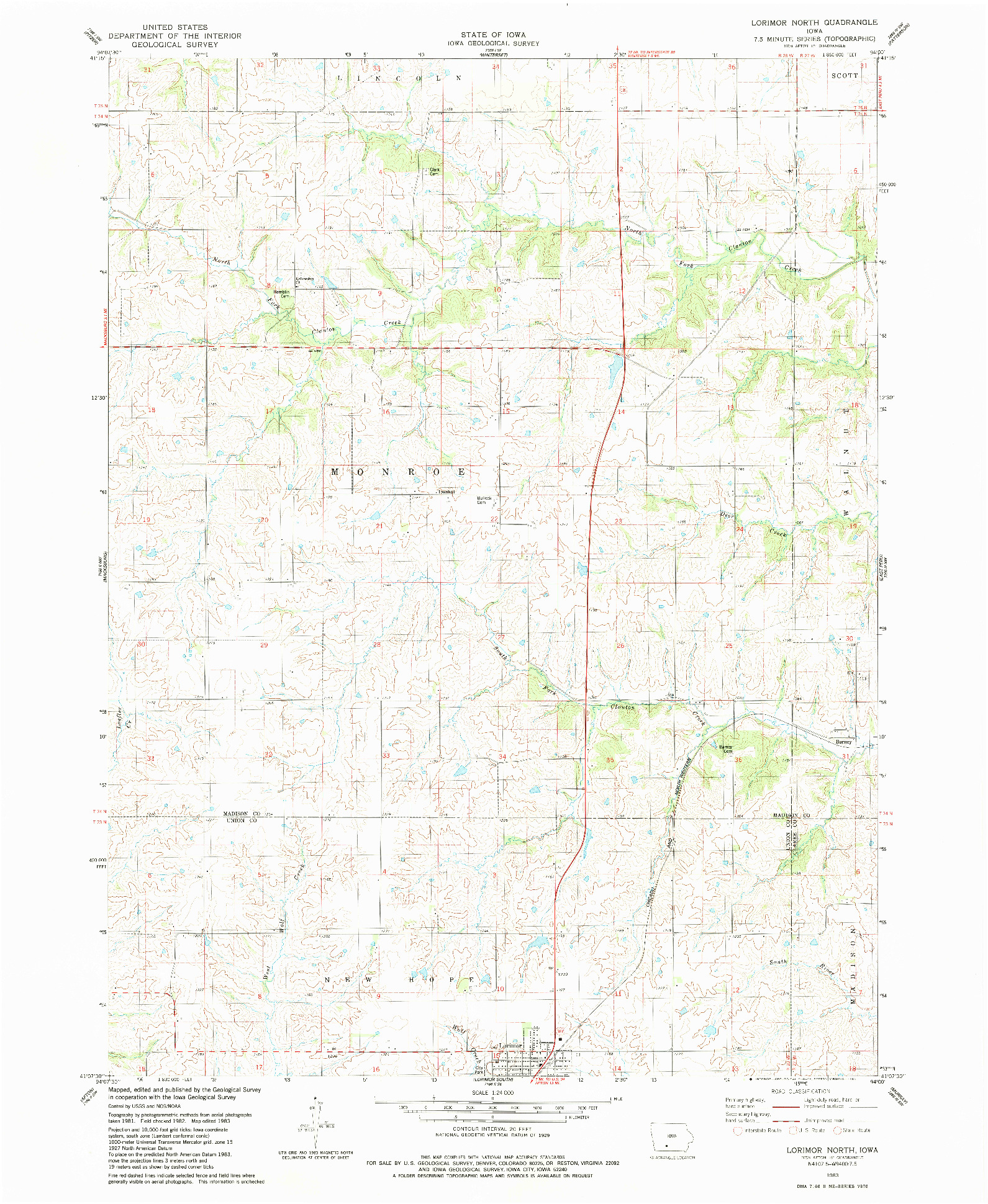 USGS 1:24000-SCALE QUADRANGLE FOR LORIMOR NORTH, IA 1983