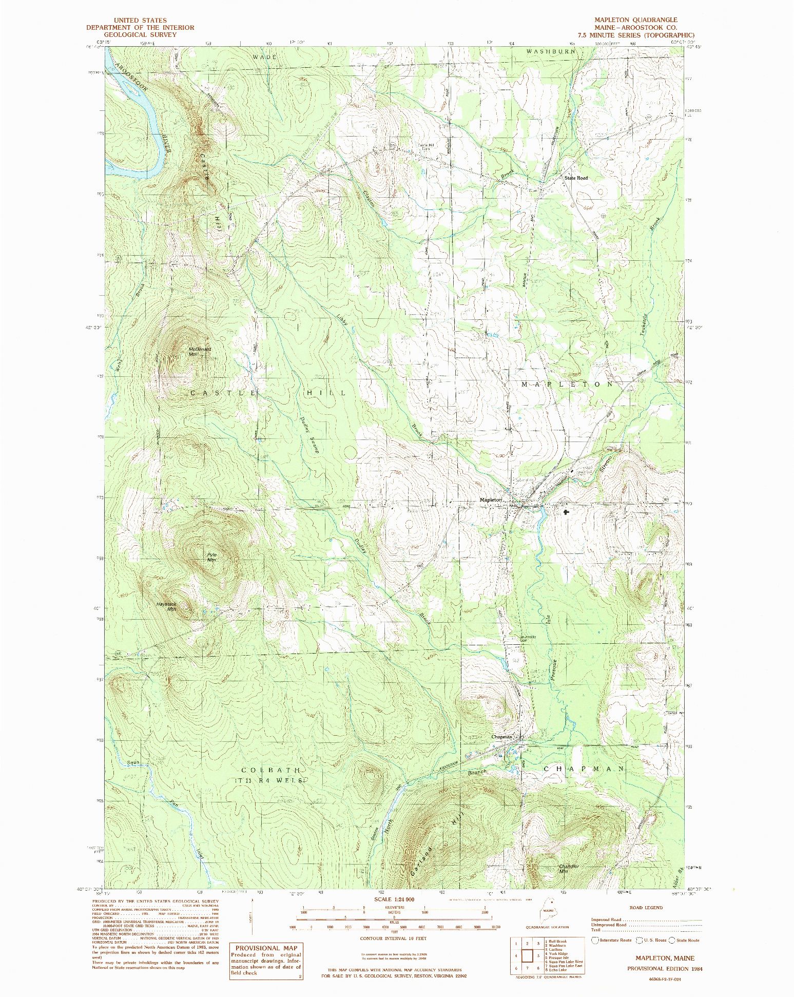 USGS 1:24000-SCALE QUADRANGLE FOR MAPLETON, ME 1984