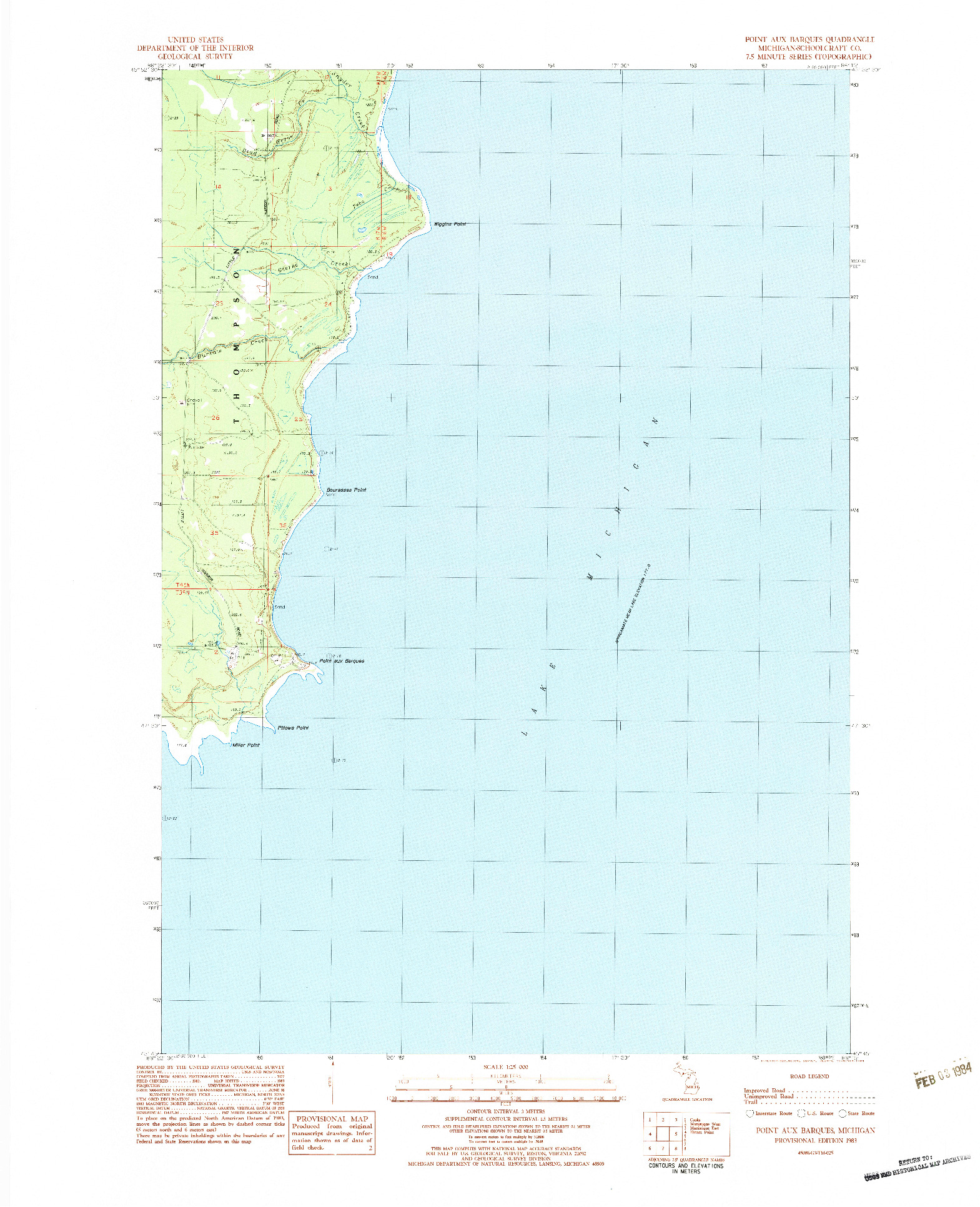 USGS 1:25000-SCALE QUADRANGLE FOR POINT AUX BARQUES, MI 1983