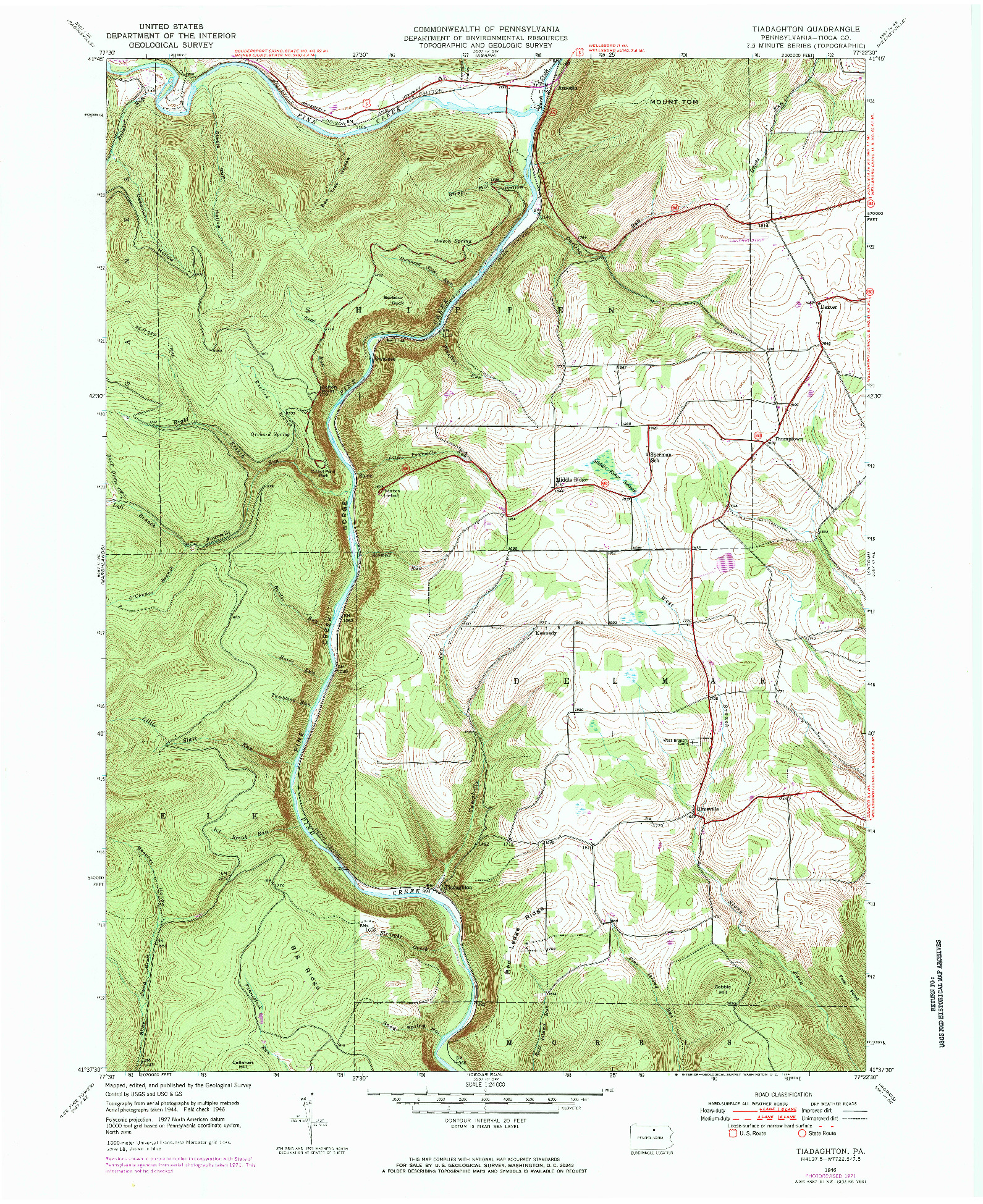 USGS 1:24000-SCALE QUADRANGLE FOR TIADAGHTON, PA 1946