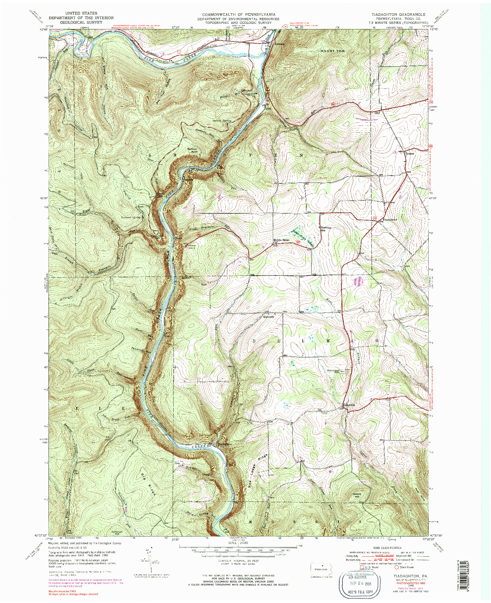 USGS 1:24000-SCALE QUADRANGLE FOR TIADAGHTON, PA 1946