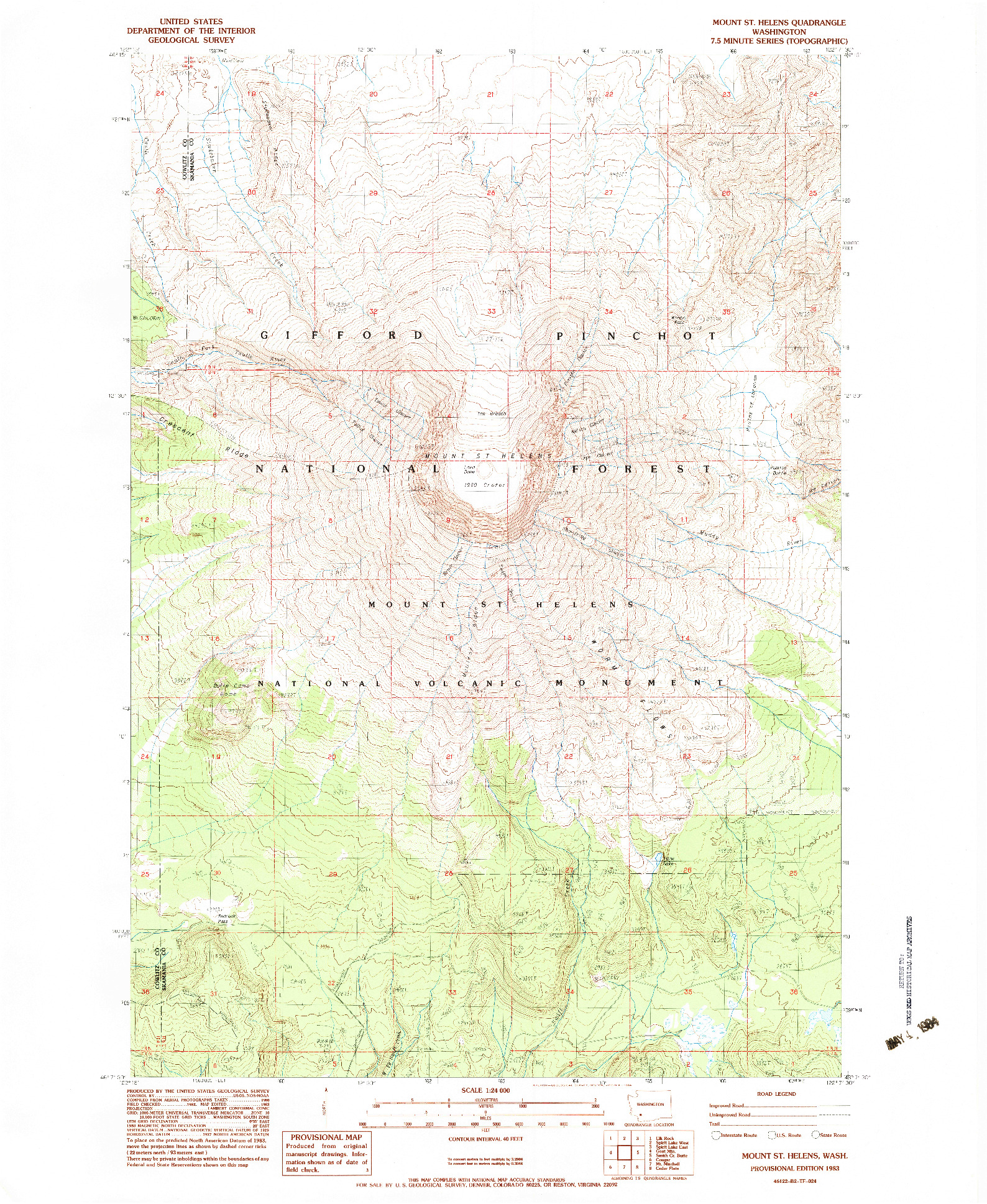 USGS 1:24000-SCALE QUADRANGLE FOR MOUNT ST. HELENS, WA 1983