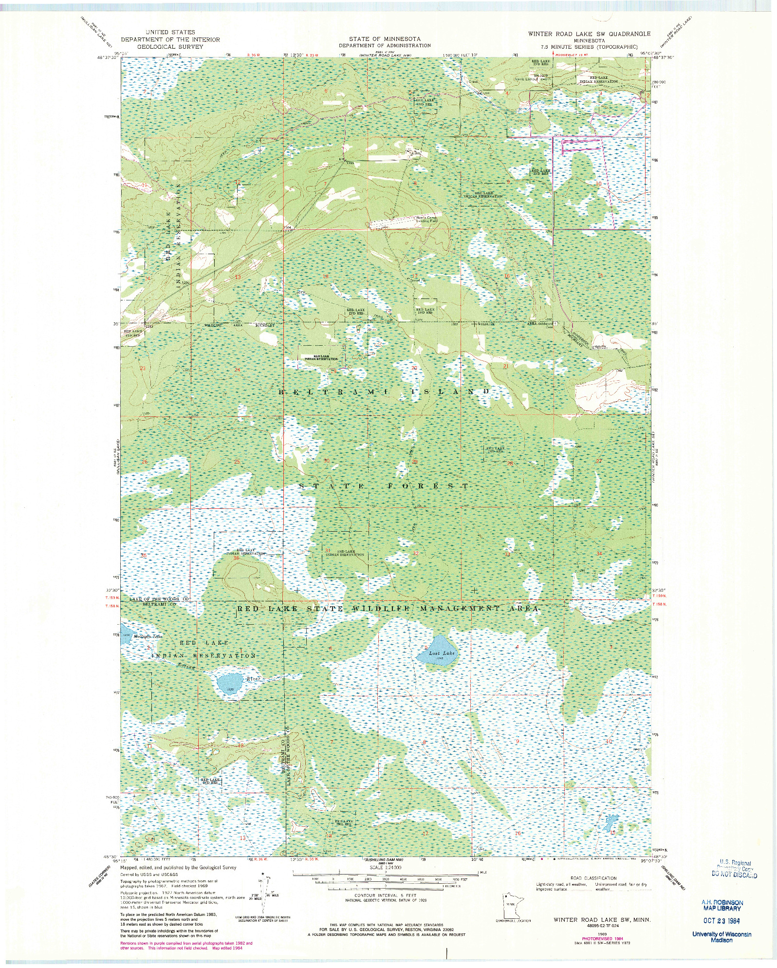 USGS 1:24000-SCALE QUADRANGLE FOR WINTER ROAD LAKE SW, MN 1969