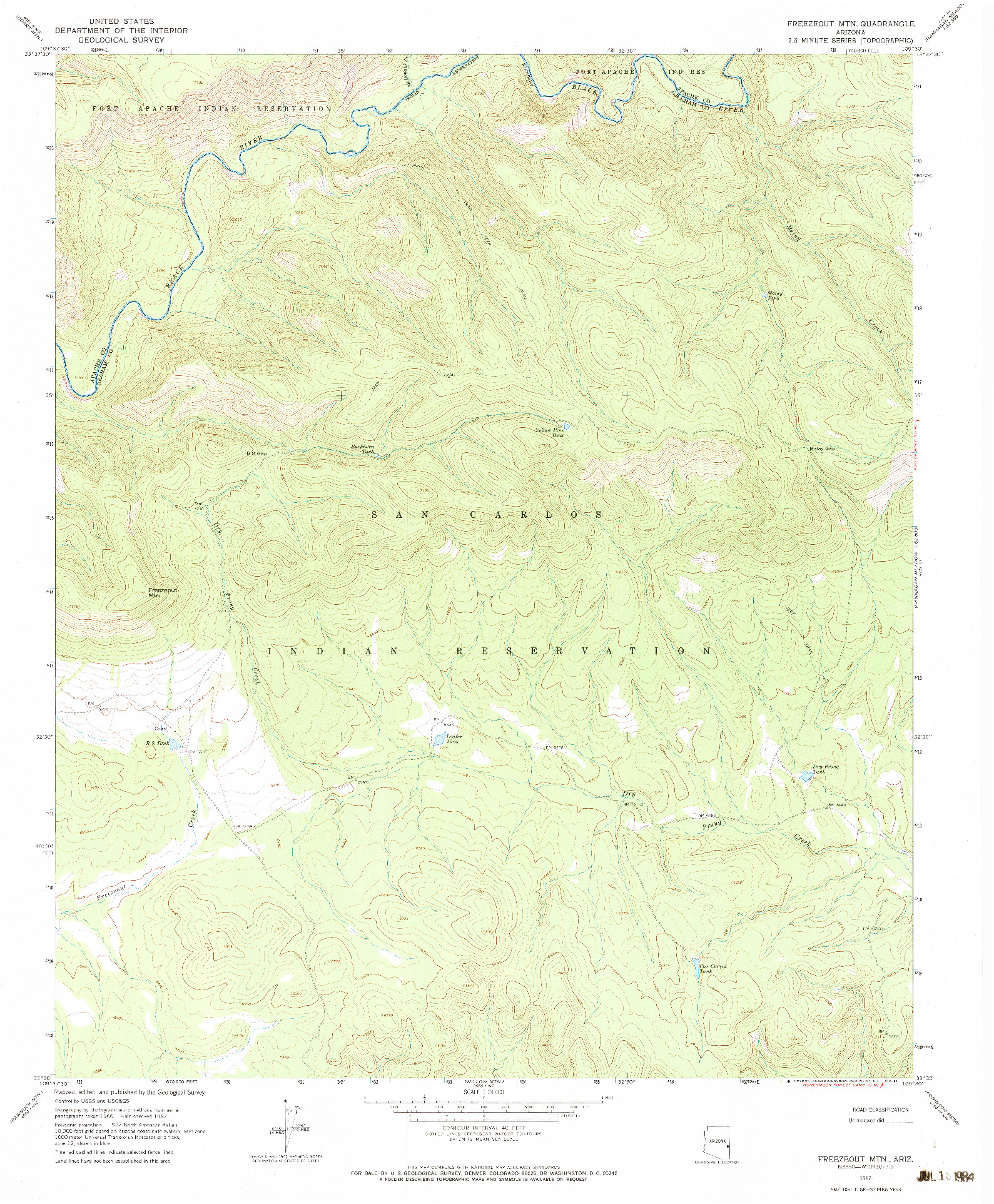 USGS 1:24000-SCALE QUADRANGLE FOR FREEZEOUT MOUNTAIN, AZ 1967