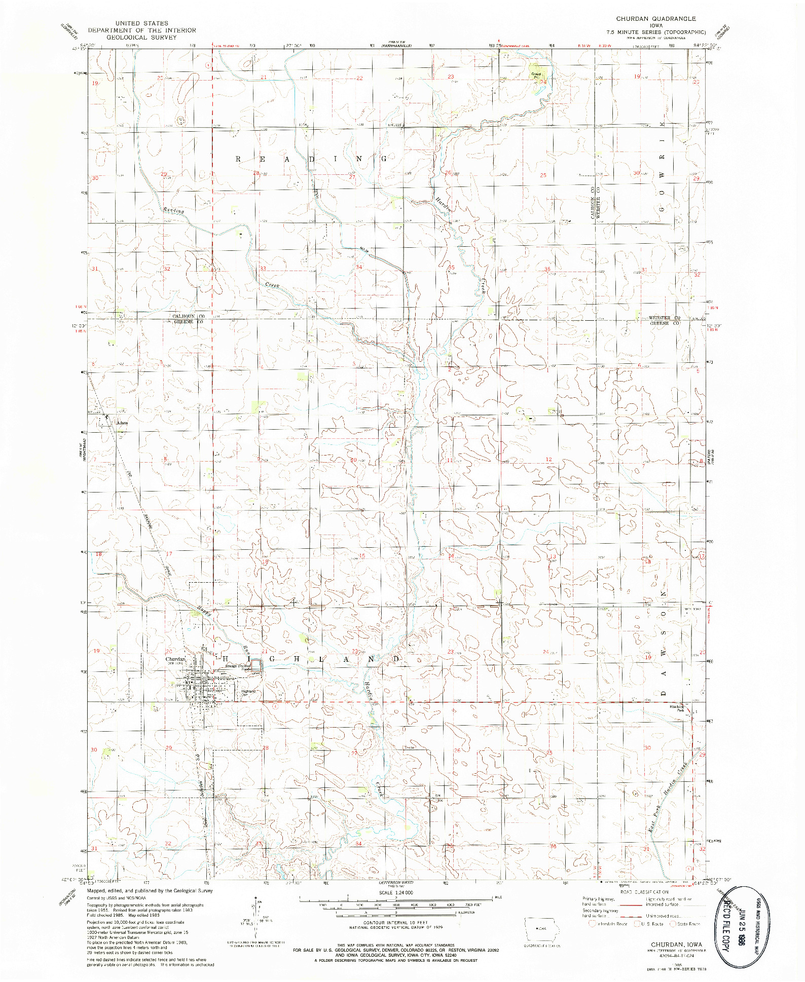 USGS 1:24000-SCALE QUADRANGLE FOR CHURDAN, IA 1985