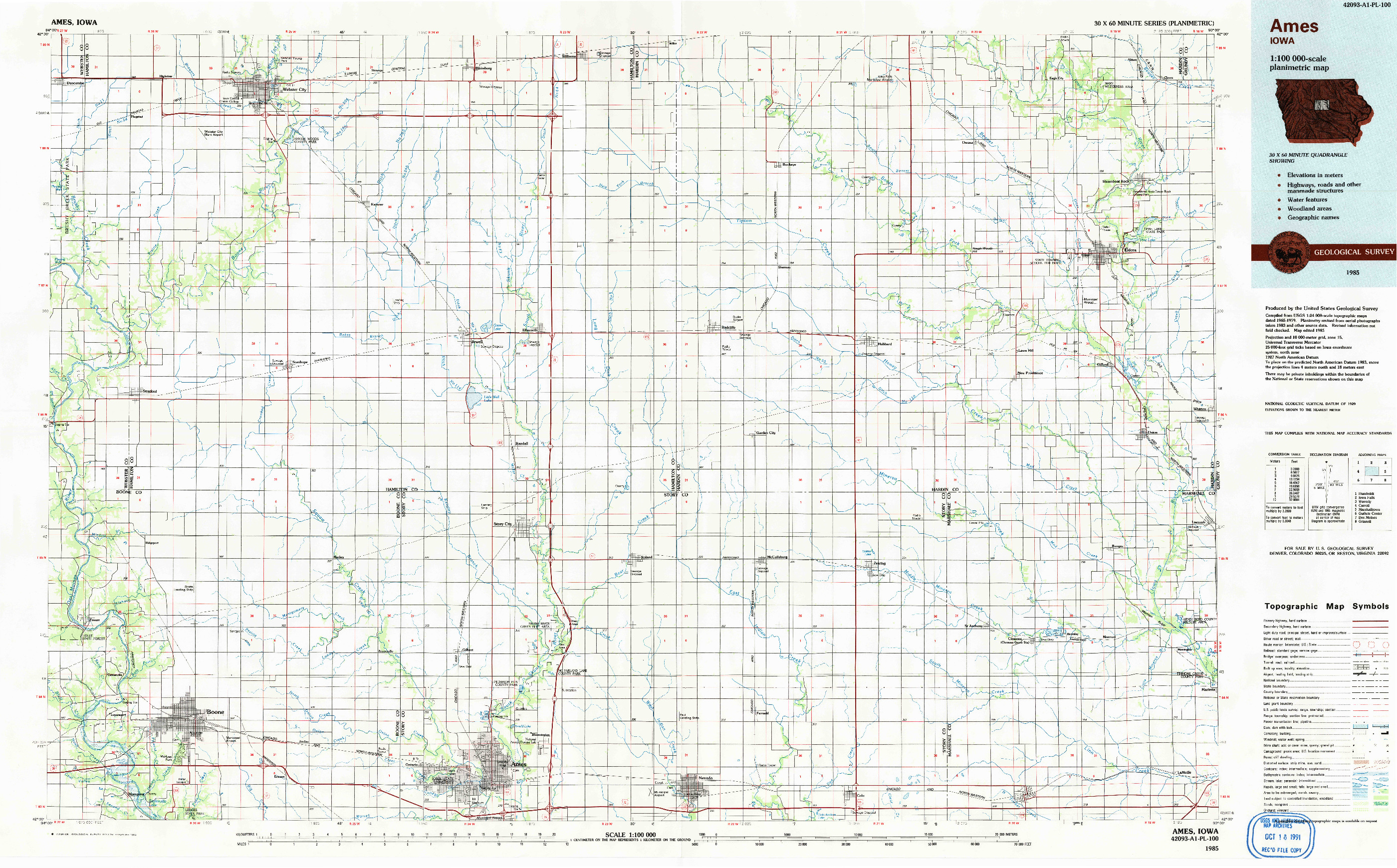 USGS 1:100000-SCALE QUADRANGLE FOR AMES, IA 1985