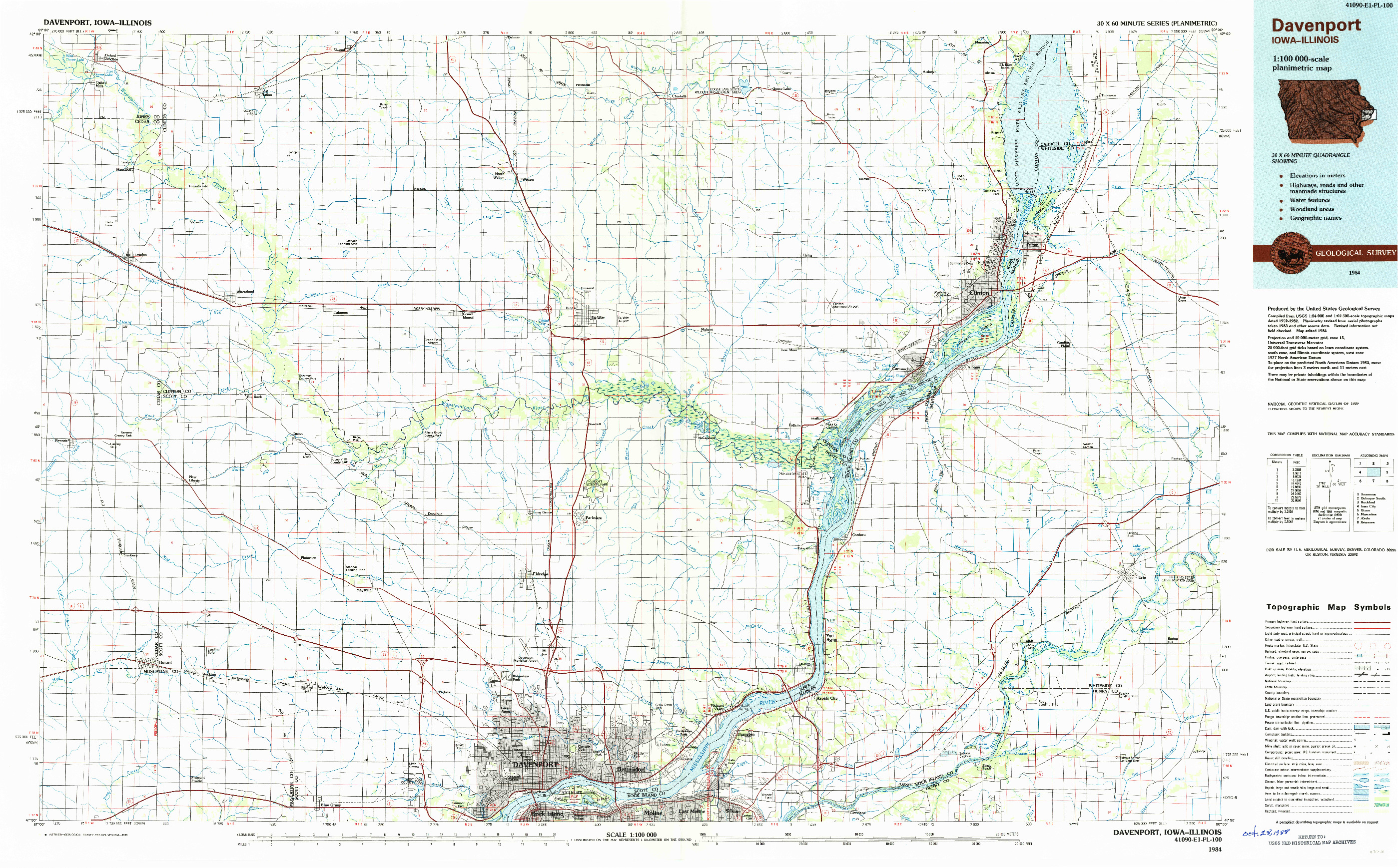 USGS 1:100000-SCALE QUADRANGLE FOR DAVENPORT, IA 1984