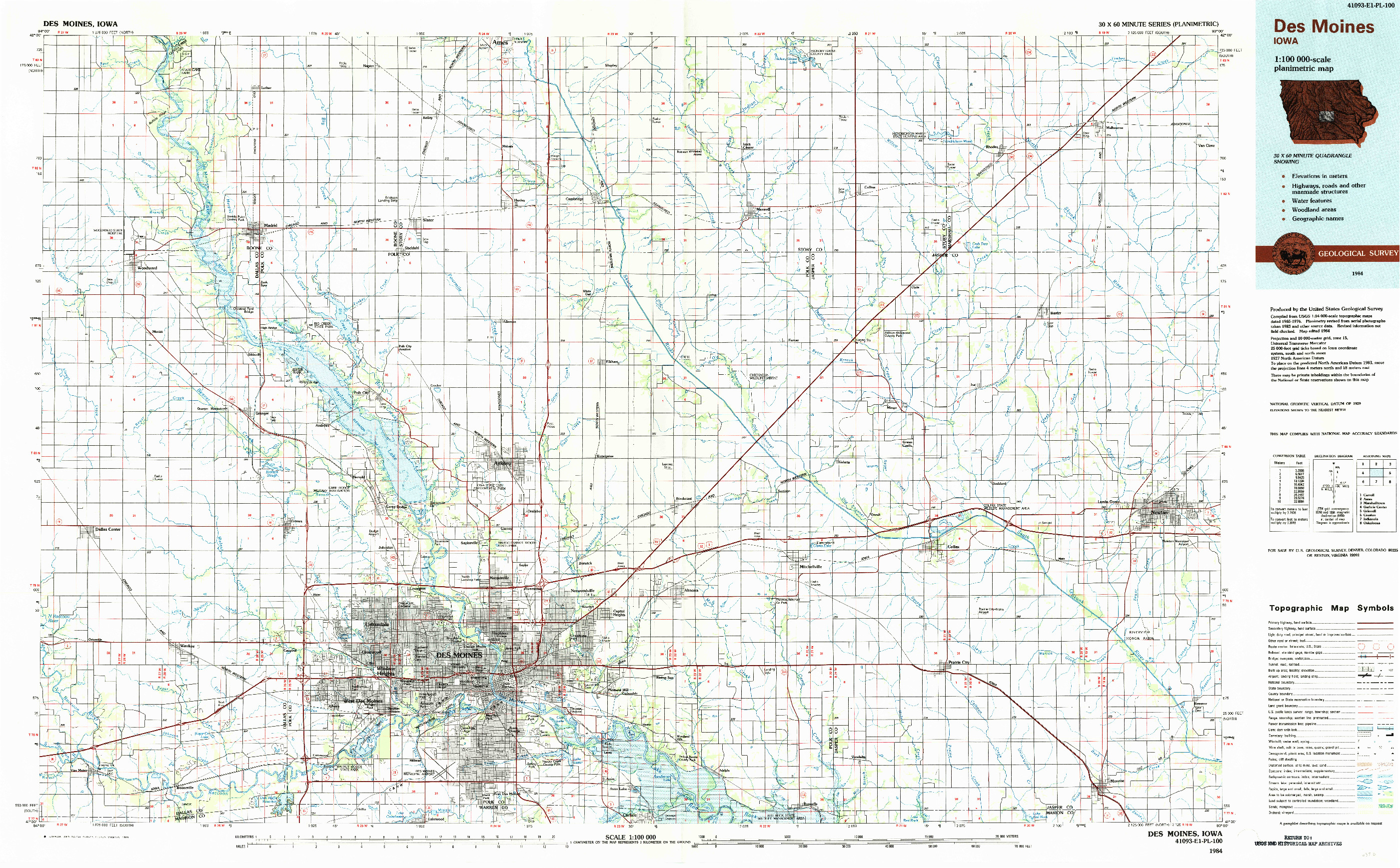USGS 1:100000-SCALE QUADRANGLE FOR DES MOINES, IA 1984