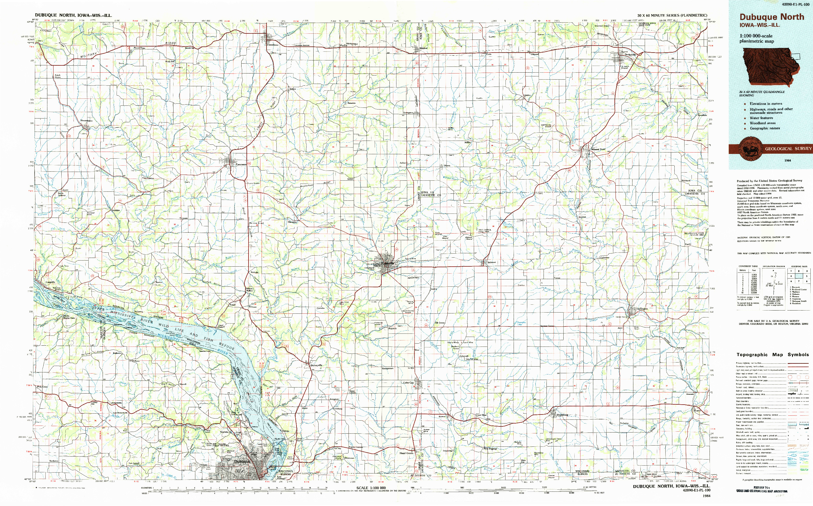 USGS 1:100000-SCALE QUADRANGLE FOR DUBUQUE NORTH, IA 1984