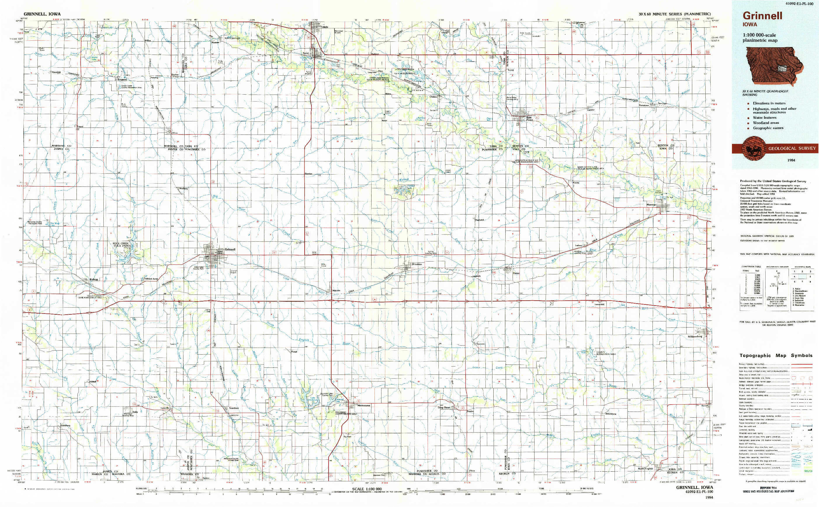 USGS 1:100000-SCALE QUADRANGLE FOR GRINNELL, IA 1984