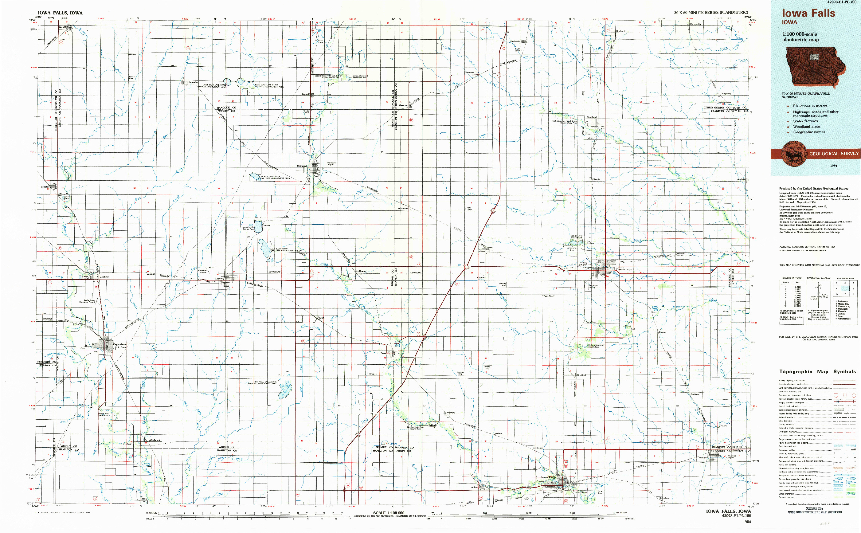 USGS 1:100000-SCALE QUADRANGLE FOR IOWA FALLS, IA 1984