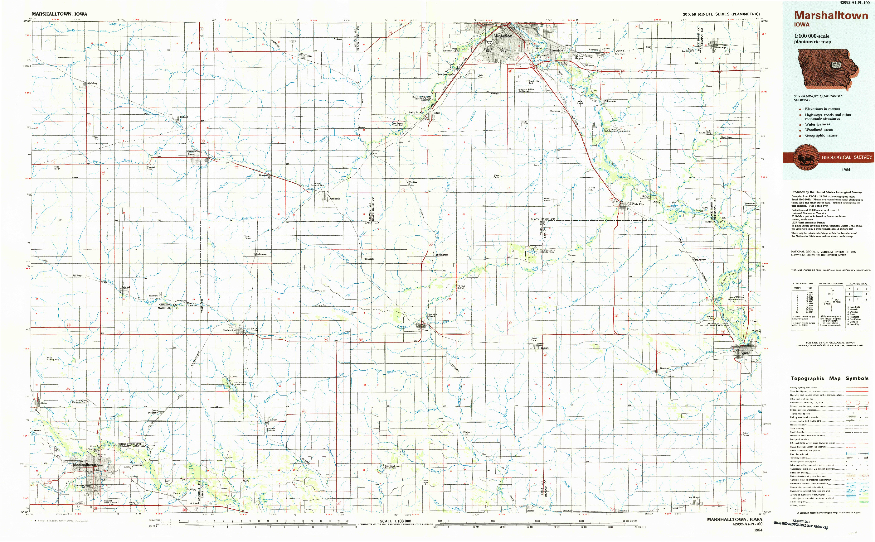 USGS 1:100000-SCALE QUADRANGLE FOR MARSHALLTOWN, IA 1984