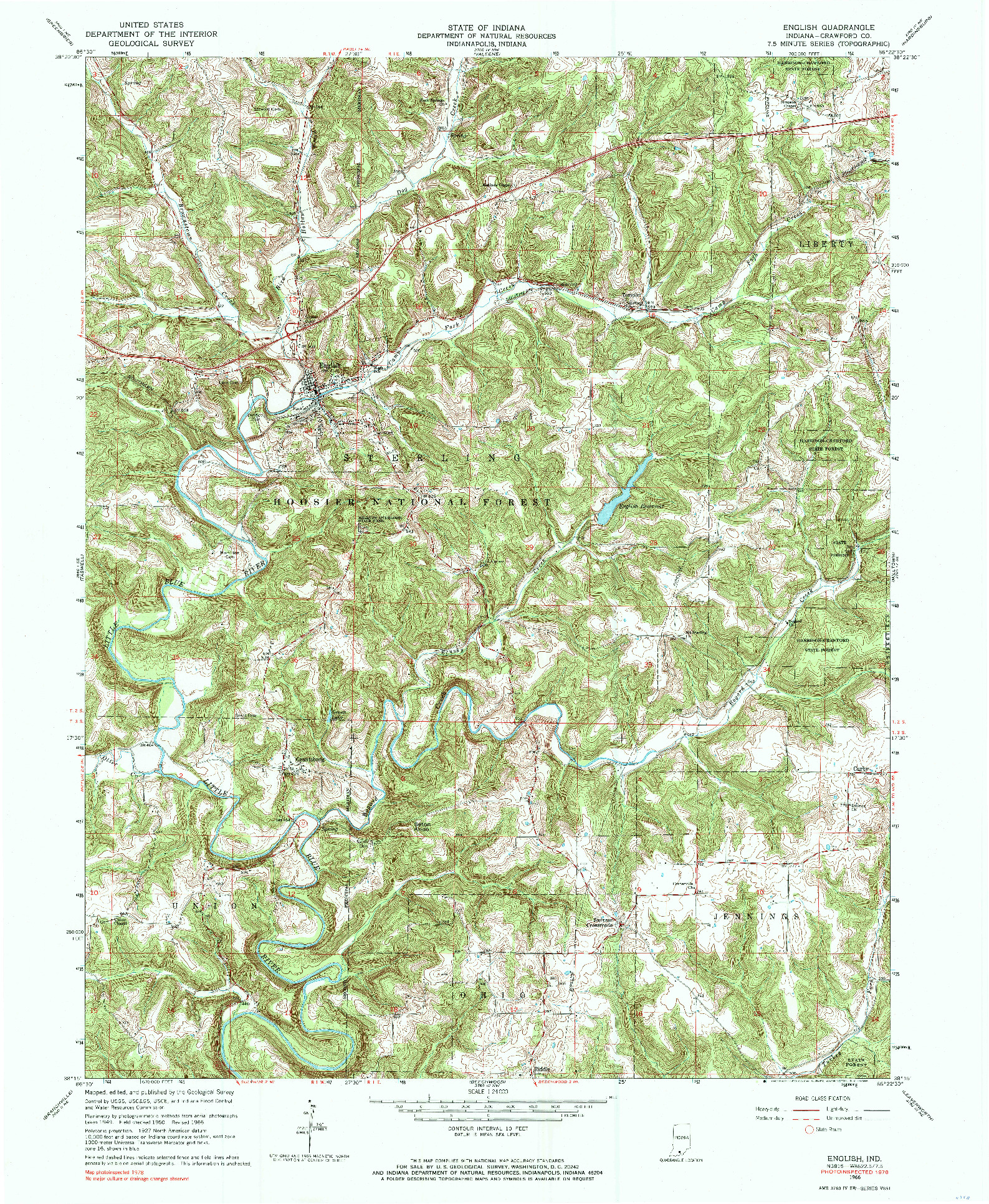 USGS 1:24000-SCALE QUADRANGLE FOR ENGLISH, IN 1966