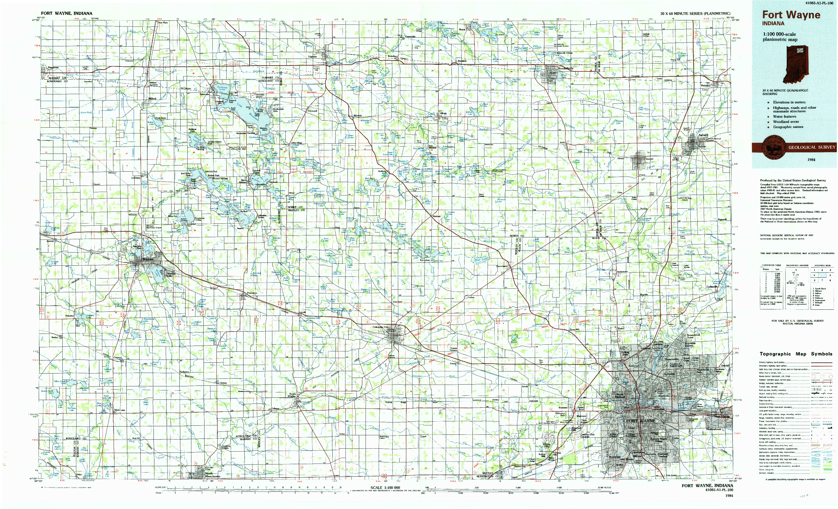 USGS 1:100000-SCALE QUADRANGLE FOR FORT WAYNE, IN 1984