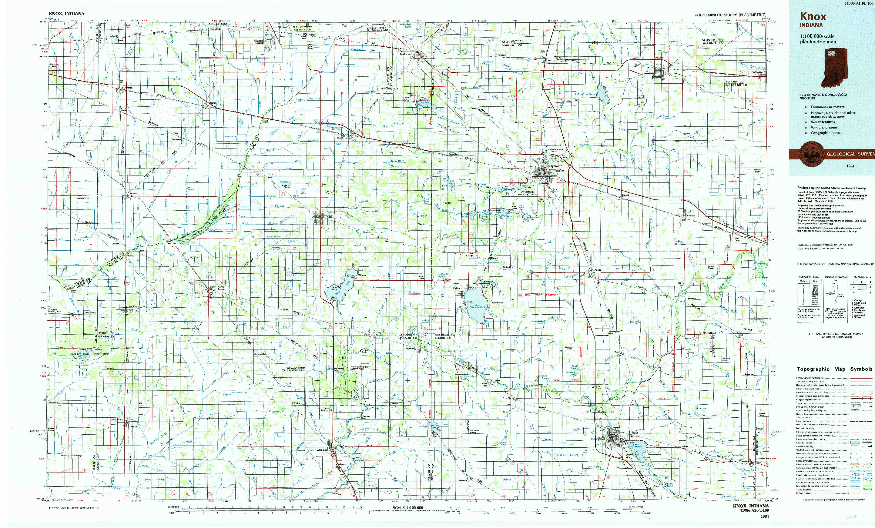 USGS 1:100000-SCALE QUADRANGLE FOR KNOX, IN 1984