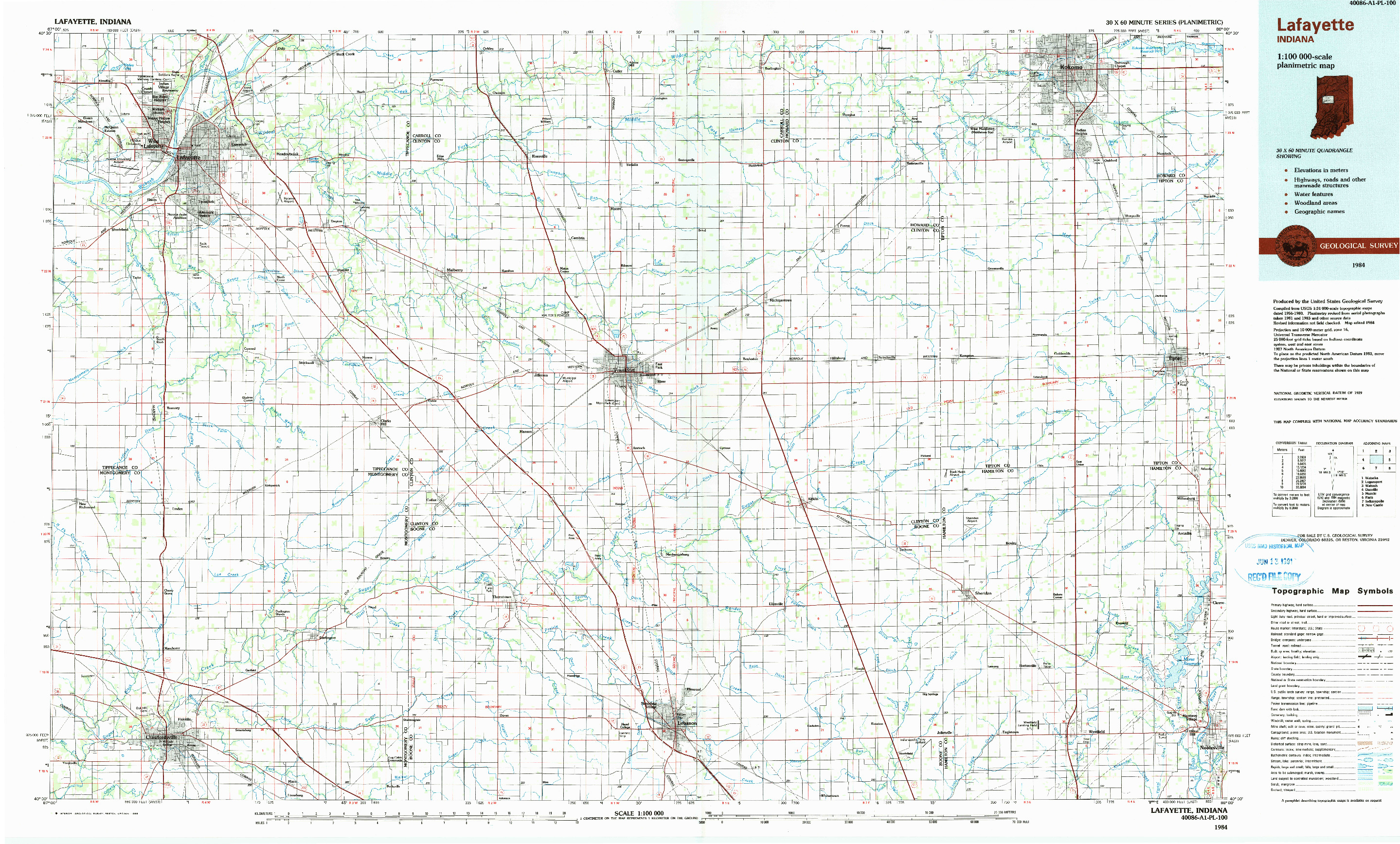 USGS 1:100000-SCALE QUADRANGLE FOR LAFAYETTE, IN 1984