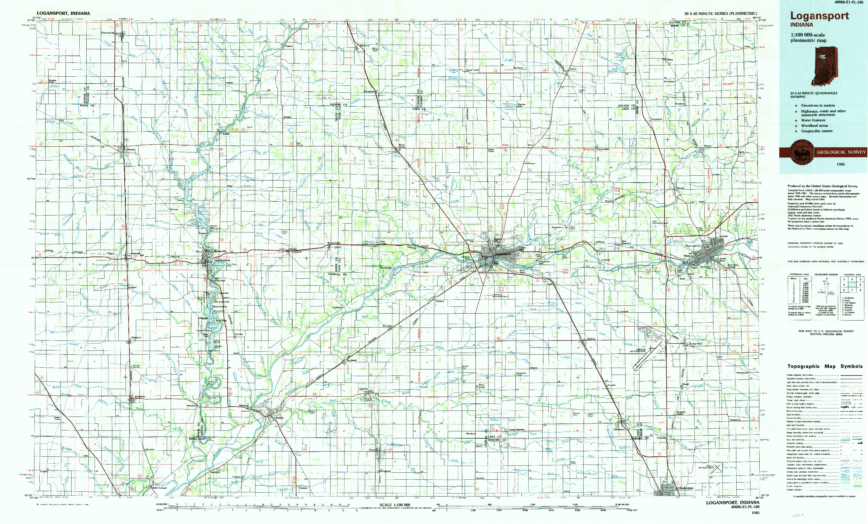 USGS 1:100000-SCALE QUADRANGLE FOR LOGANSPORT, IN 1985