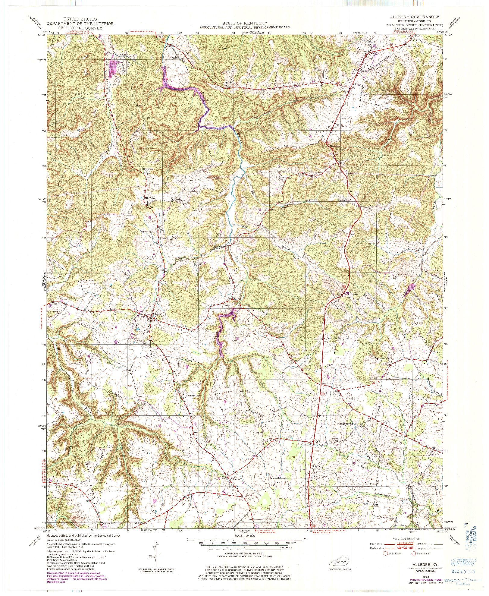 USGS 1:24000-SCALE QUADRANGLE FOR ALLEGRE, KY 1952