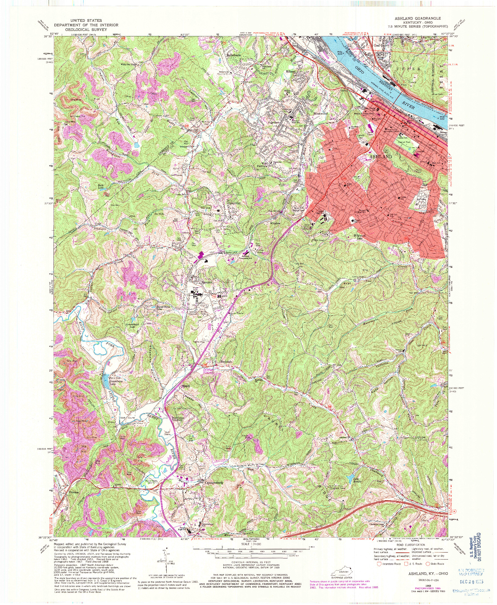 USGS 1:24000-SCALE QUADRANGLE FOR ASHLAND, KY 1968