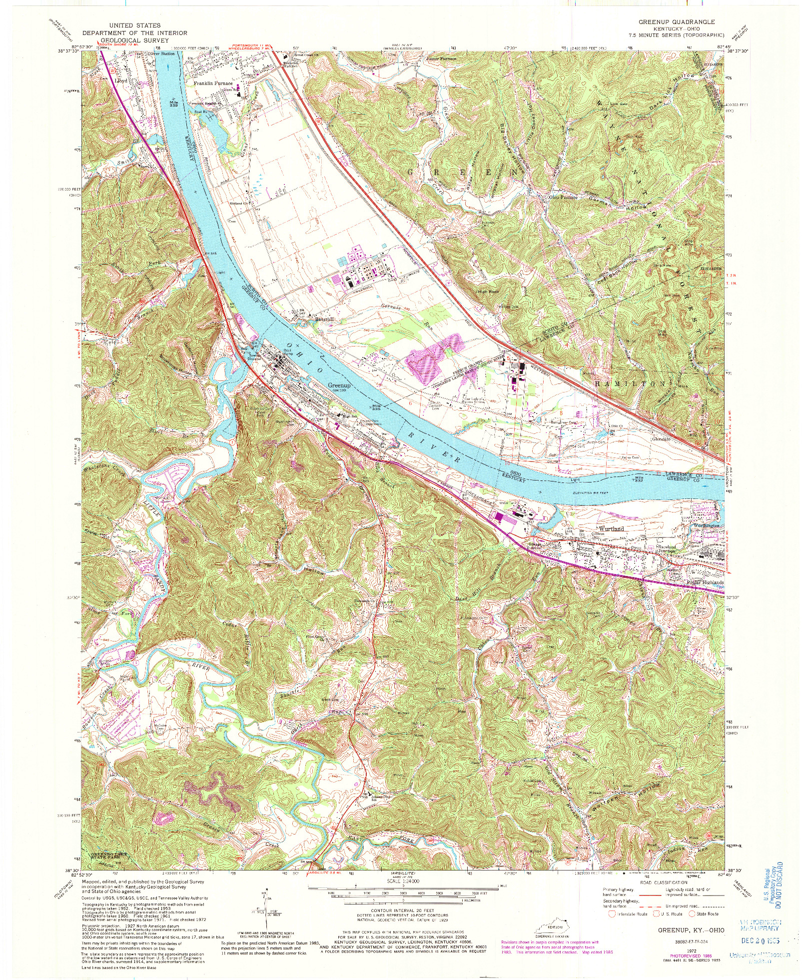 USGS 1:24000-SCALE QUADRANGLE FOR GREENUP, KY 1972