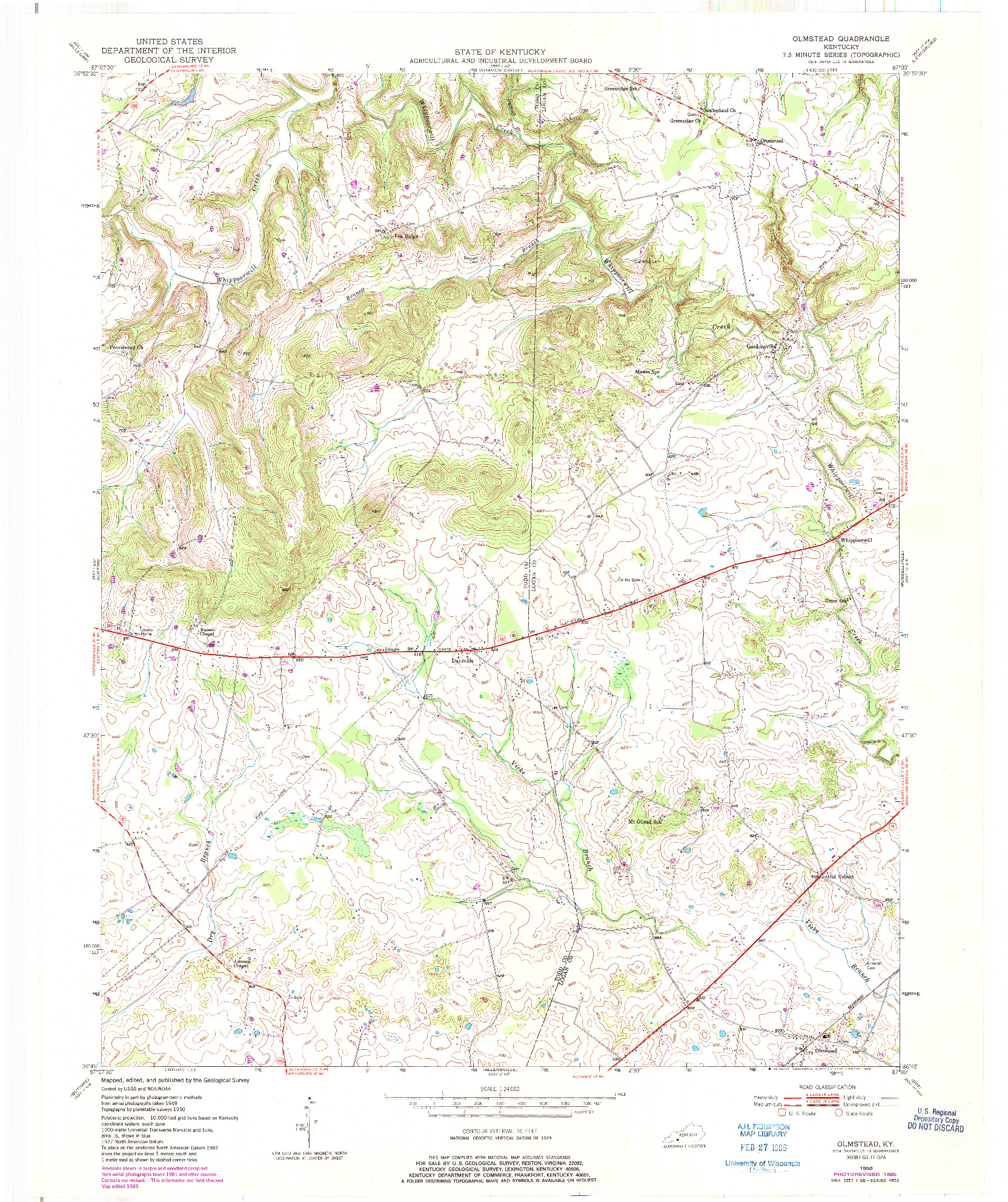 USGS 1:24000-SCALE QUADRANGLE FOR OLMSTEAD, KY 1950