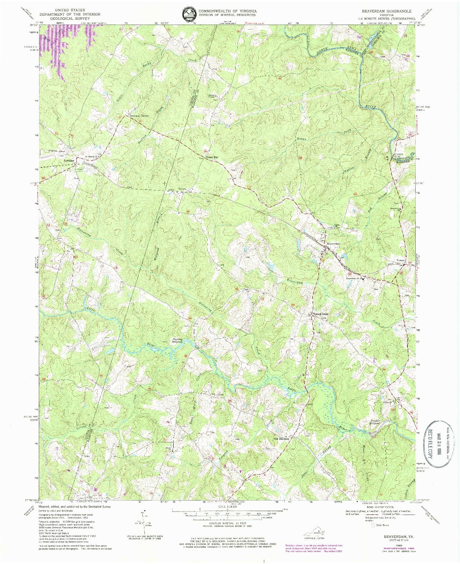 USGS 1:24000-SCALE QUADRANGLE FOR BEAVERDAM, VA 1969