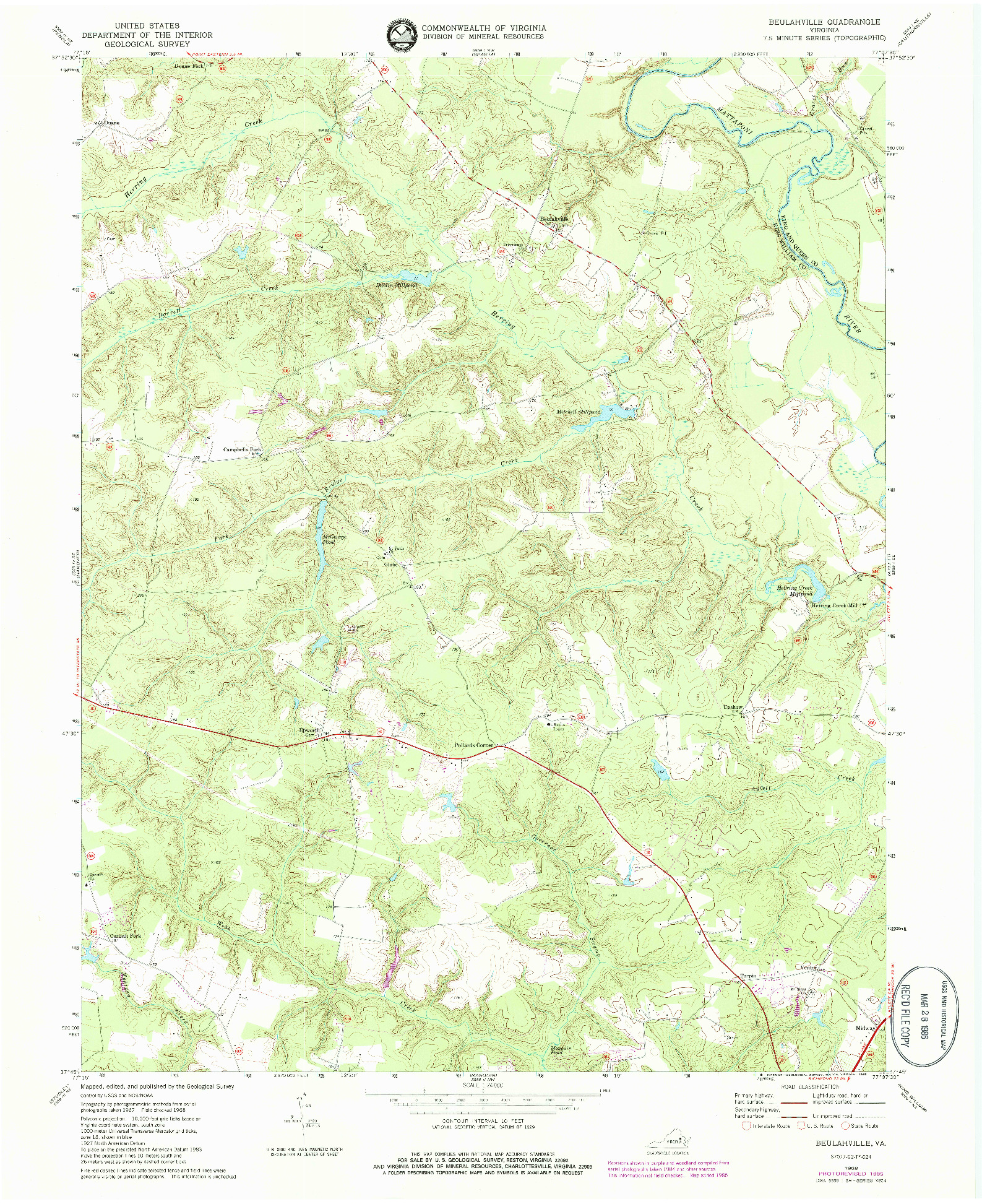 USGS 1:24000-SCALE QUADRANGLE FOR BEULAHVILLE, VA 1968