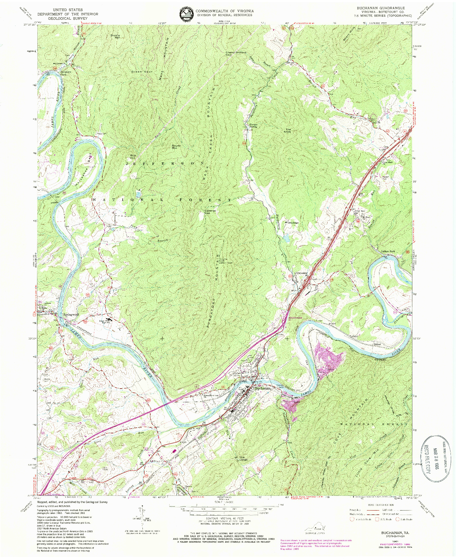 USGS 1:24000-SCALE QUADRANGLE FOR BUCHANAN, VA 1961