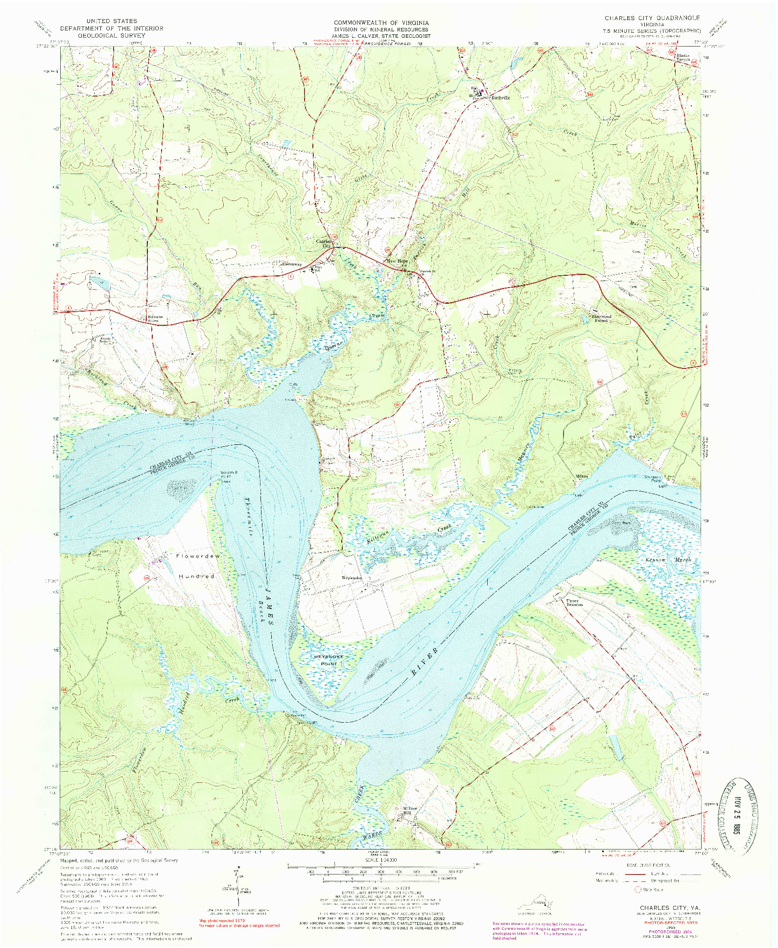 USGS 1:24000-SCALE QUADRANGLE FOR CHARLES CITY, VA 1965
