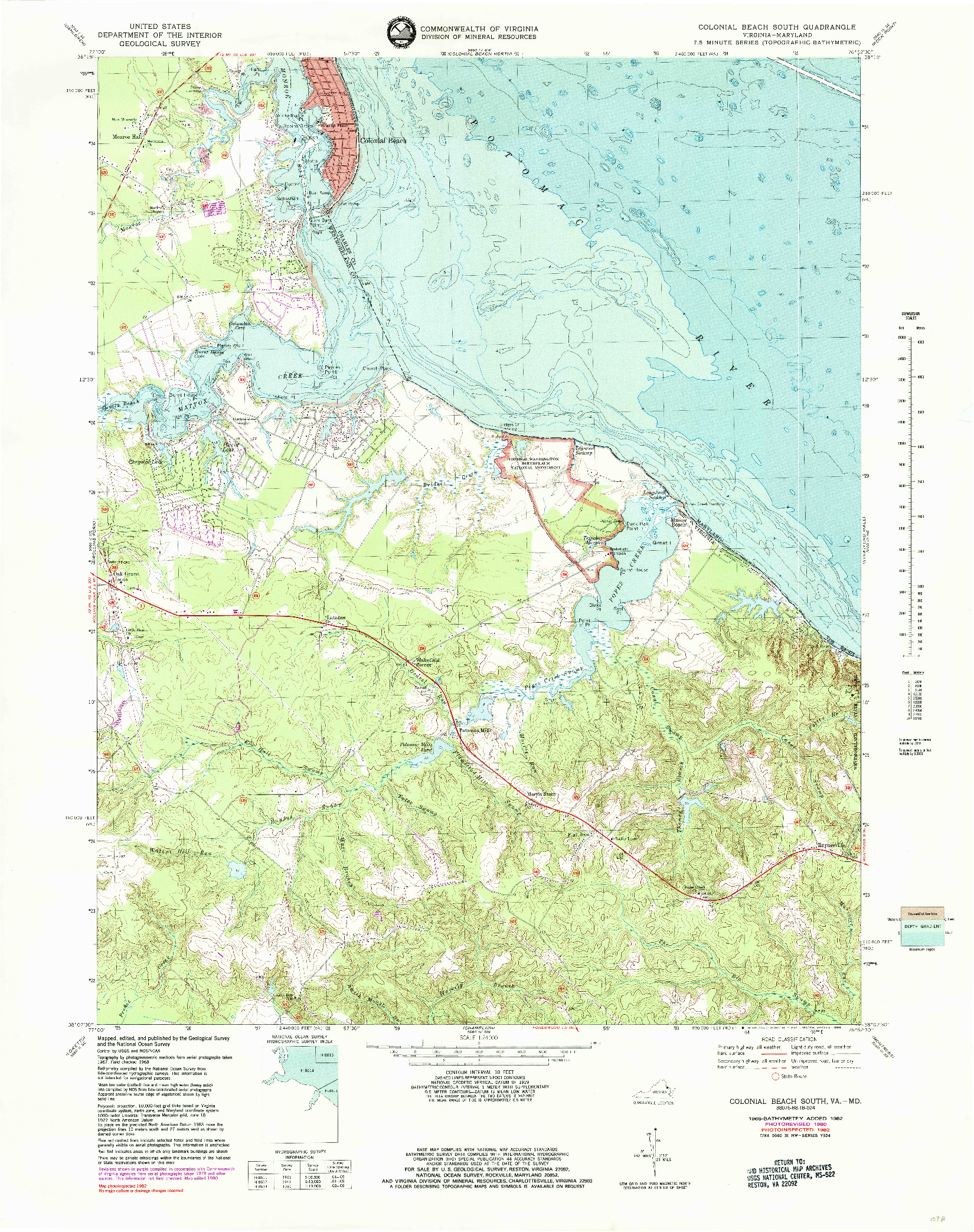 USGS 1:24000-SCALE QUADRANGLE FOR COLONIAL BEACH SOUTH, VA 1968