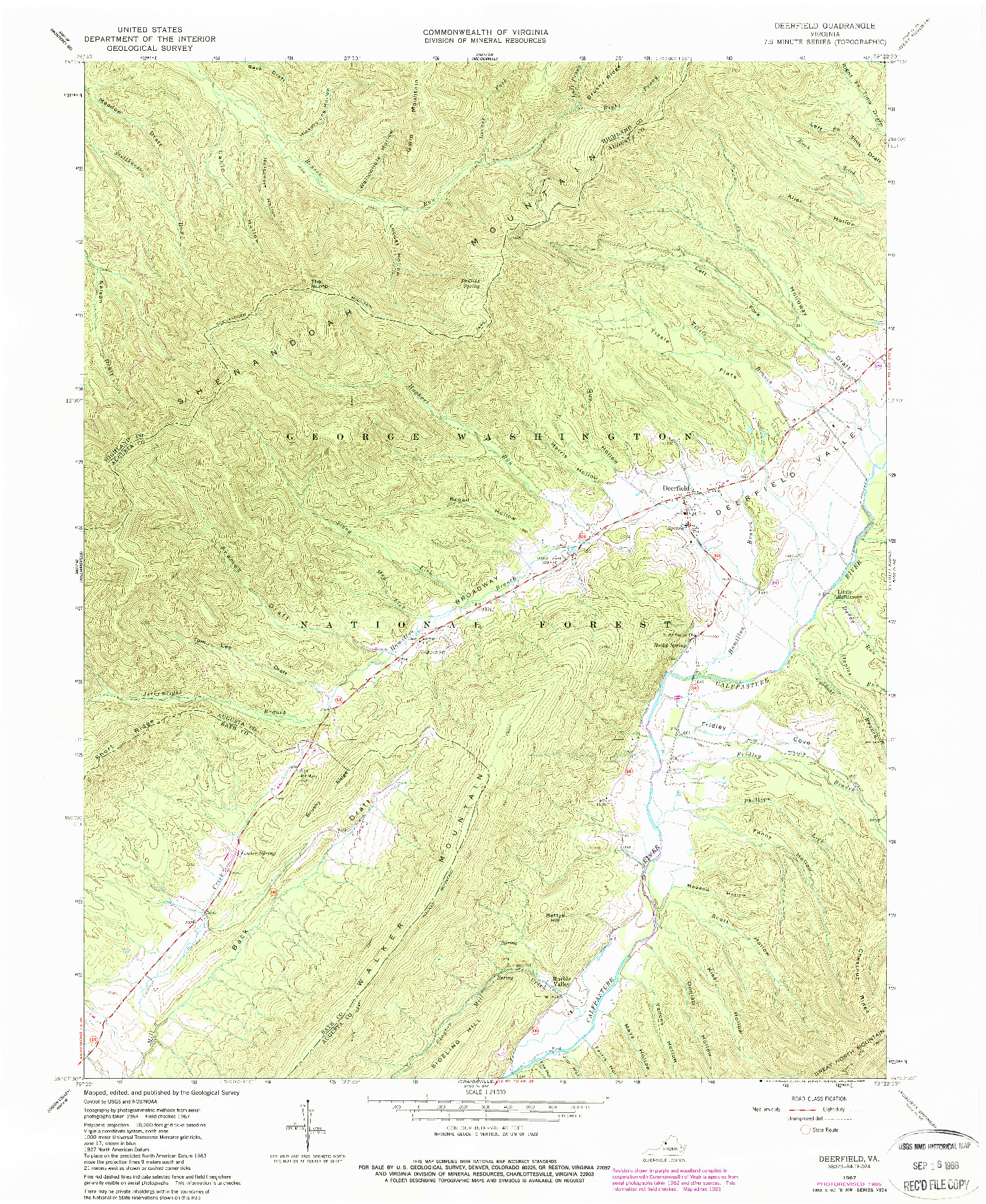 USGS 1:24000-SCALE QUADRANGLE FOR DEERFIELD, VA 1967