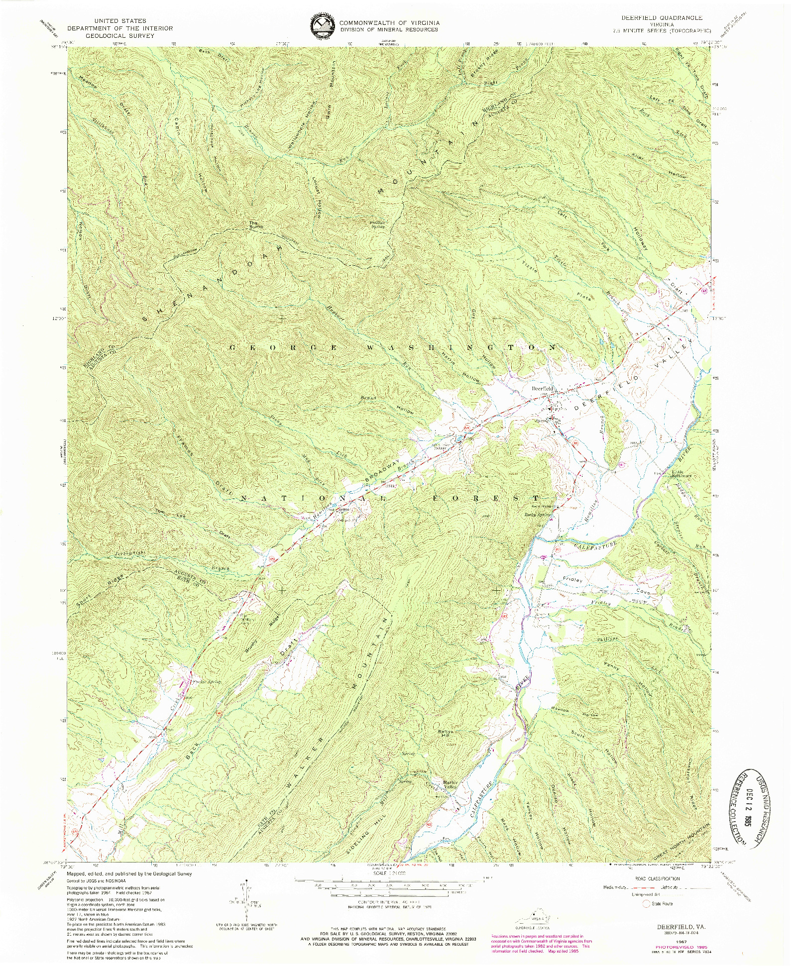 USGS 1:24000-SCALE QUADRANGLE FOR DEERFIELD, VA 1967